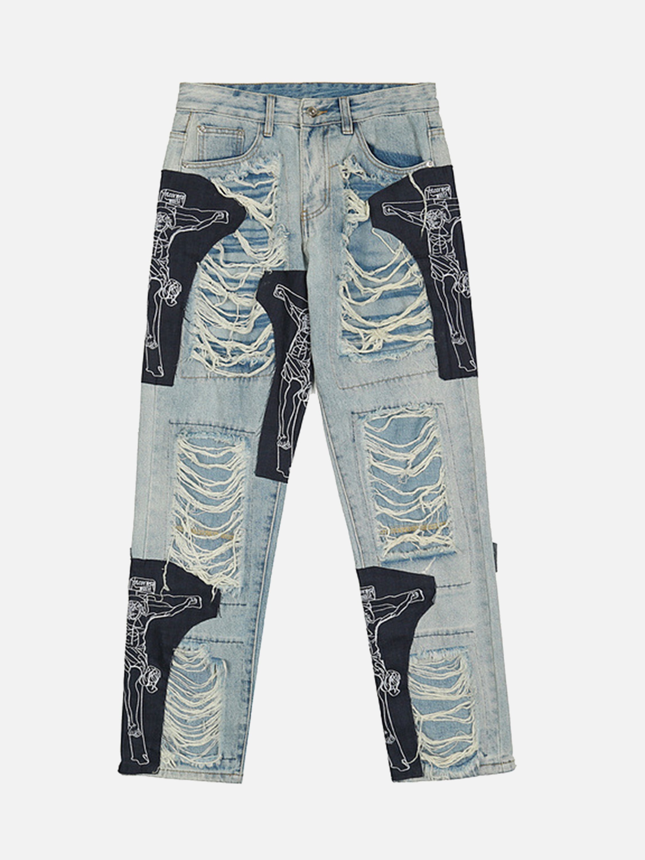 Ripped Jesus Patchwork Jeans -1213-xxchiefs