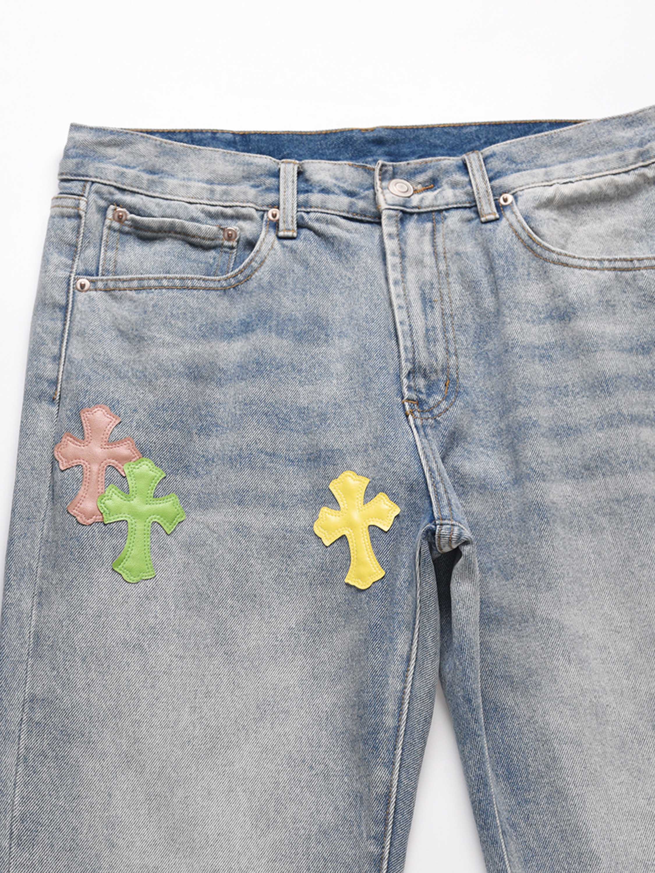 Splashed Ink Cross Embroidery Jeans-xxchiefs