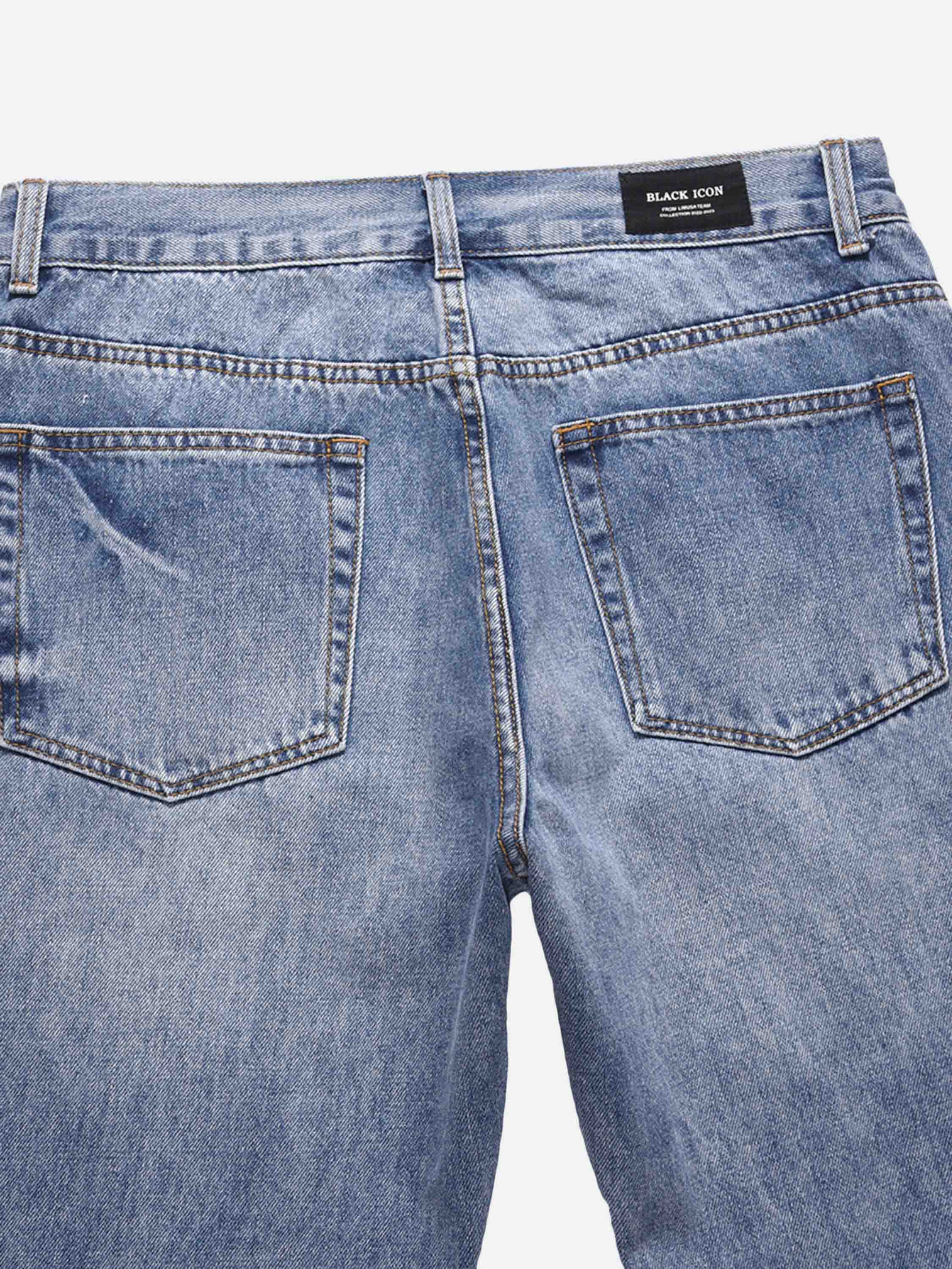 High Street Letters Patchwork Print Frayed Jeans Straight Pants-xxchiefs