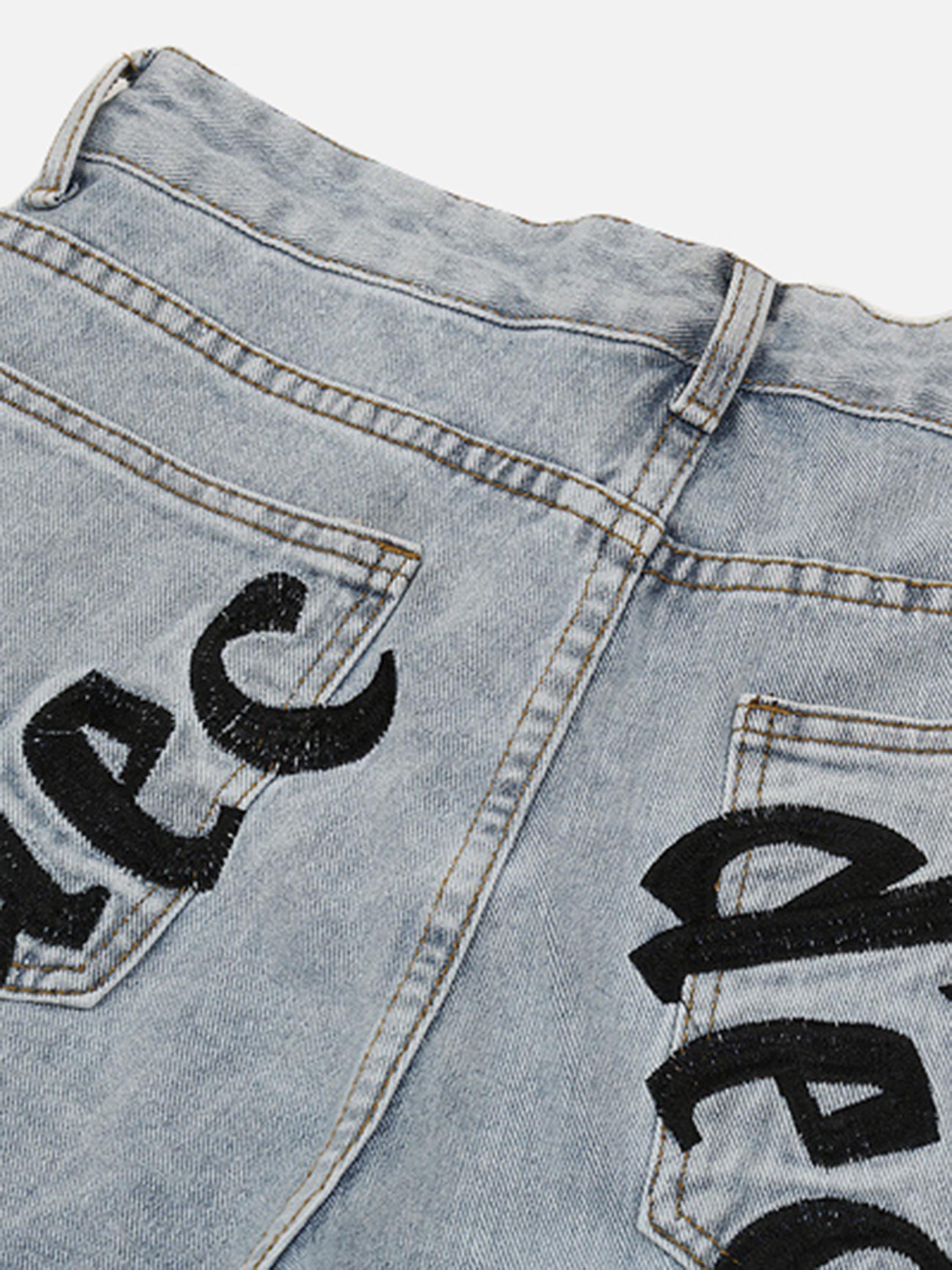 High Street Letter Embroidered Slim-Fit Skinny Jeans-xxchiefs