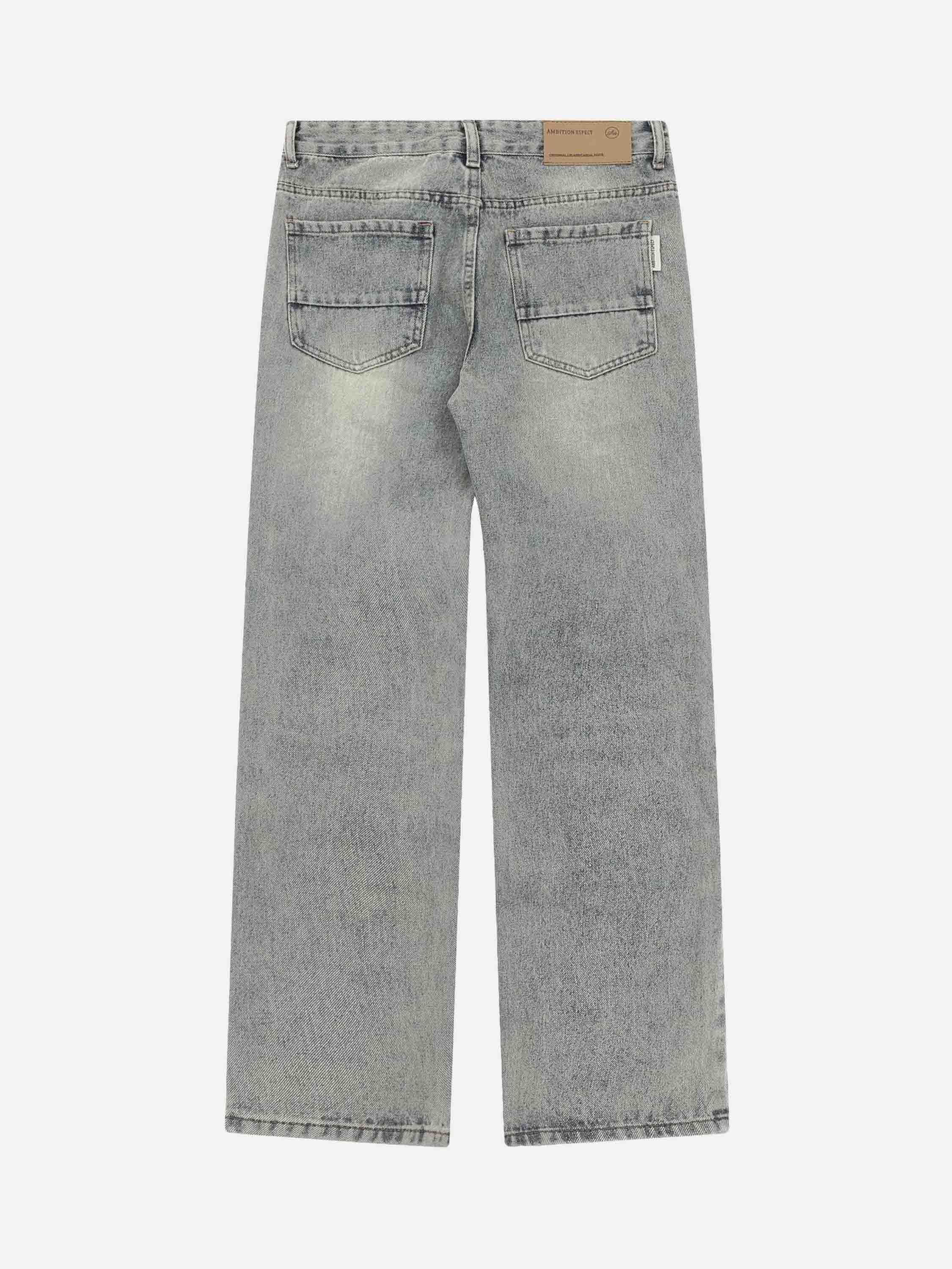 American High Street Washed And Torn Work Pockets Straight Denim Pants-xxchiefs