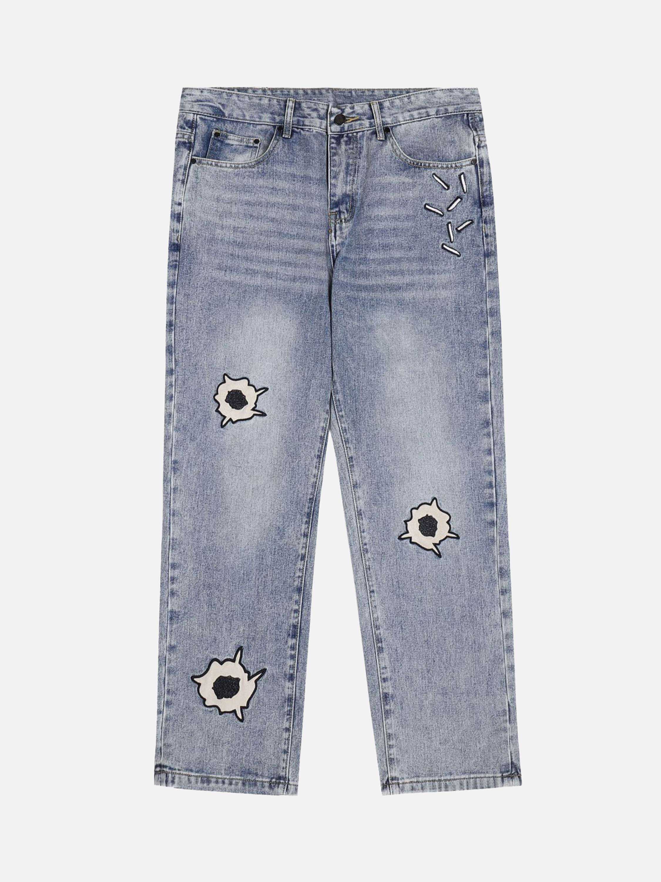 American High Street Embroidered Washed Straight-leg Jeans-xxchiefs