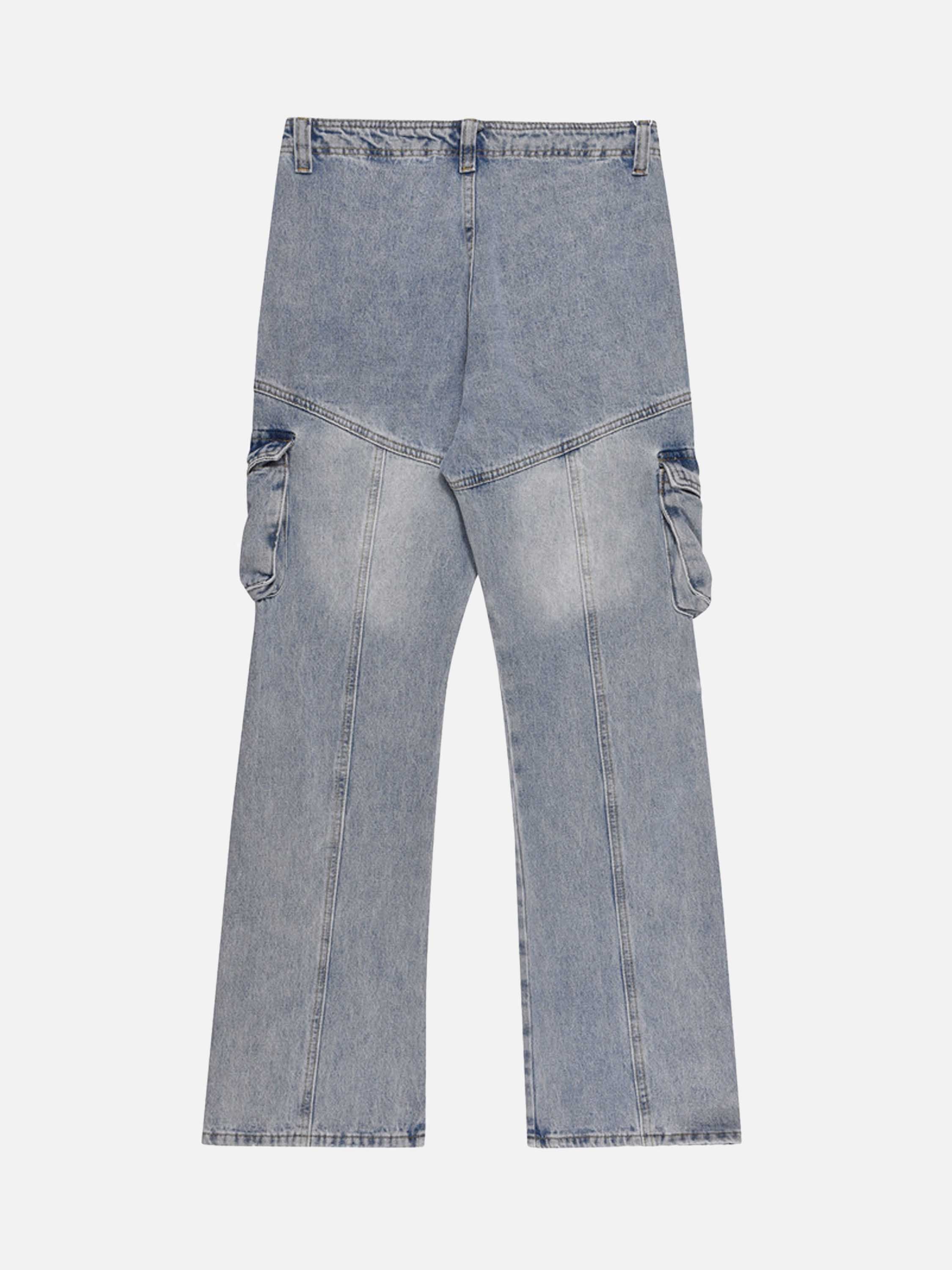 High Street Design Sense Multi-pocket Loose Jeans Micro-lab Wide Leg Pants-xxchiefs