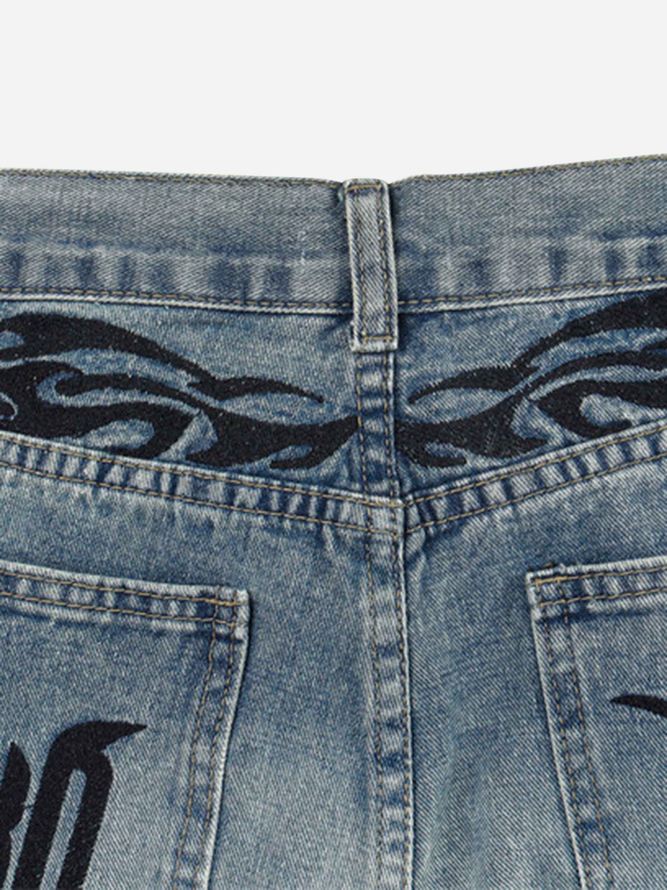 American Vintage Flame Letters Embroidered Straight-legged Denim Pants-xxchiefs
