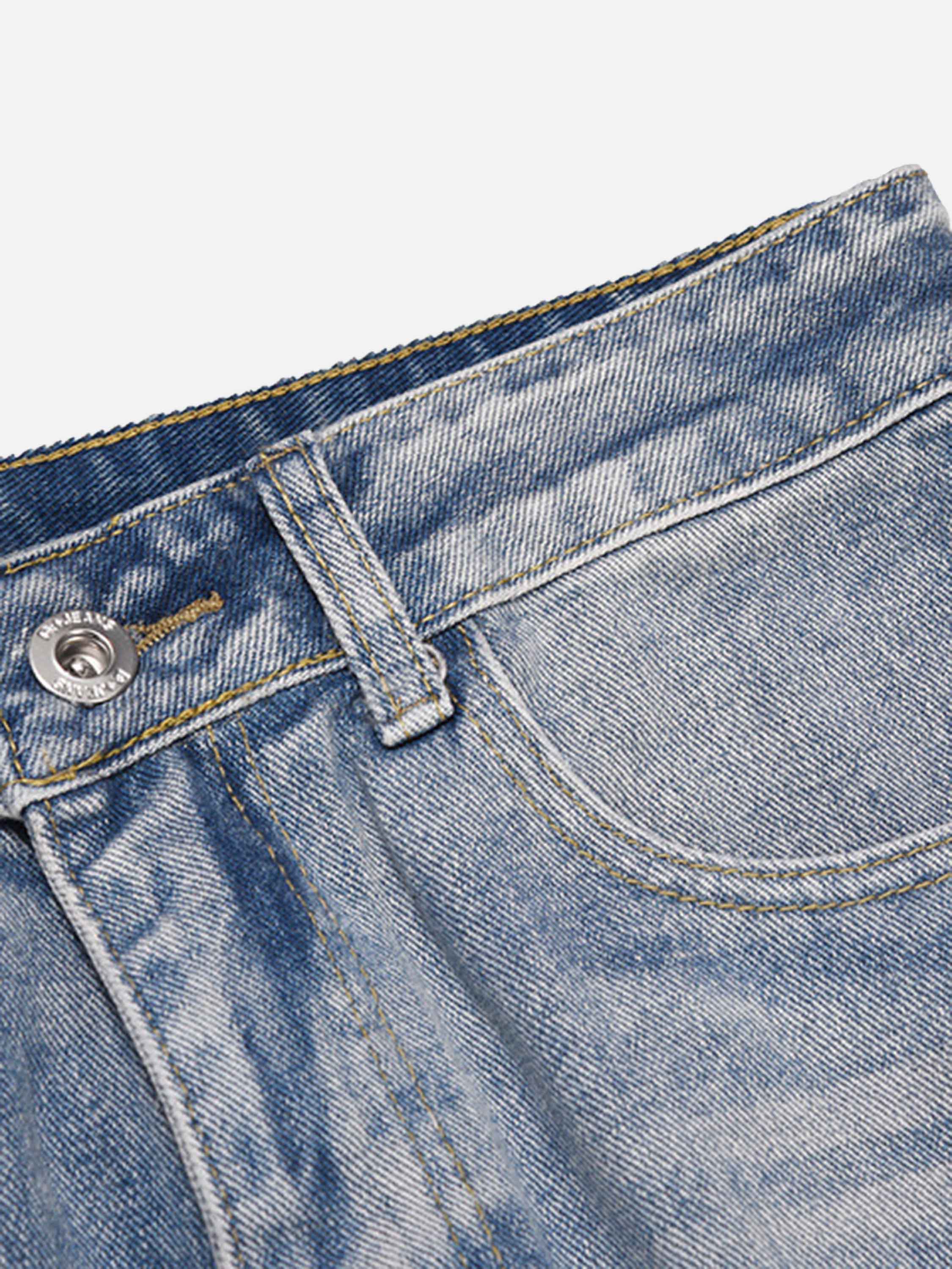 High Street Cross Hole Splash Ink Straight Loose-fitting Jeans-xxchiefs