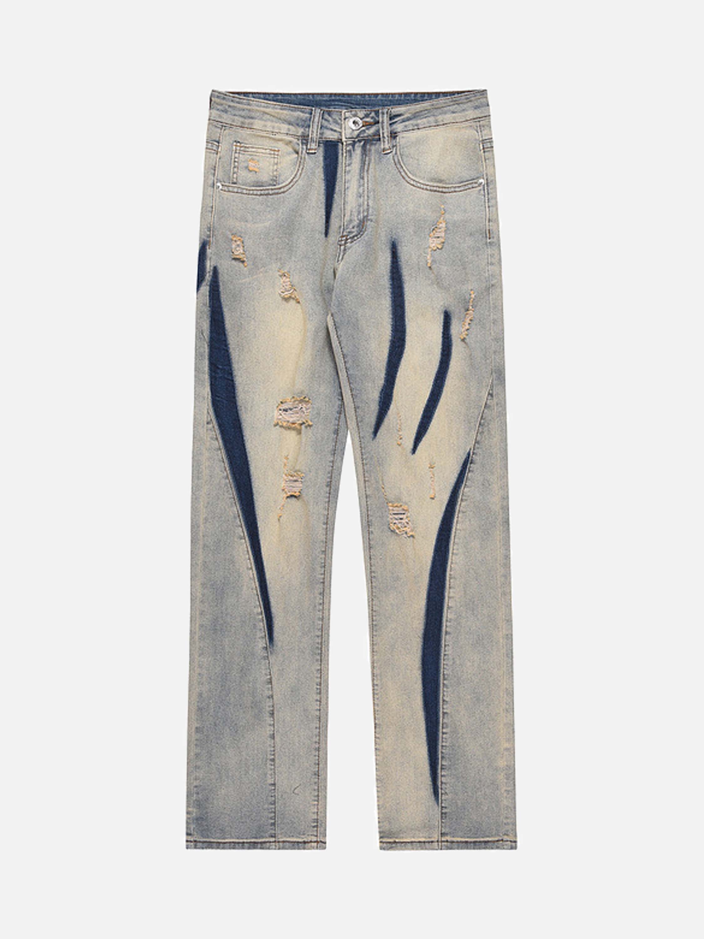 American High Street Washed And Torn Casual Straight Jeans-xxchiefs