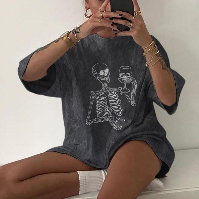 Skull print casual loose t-shirt designer-xxchiefs