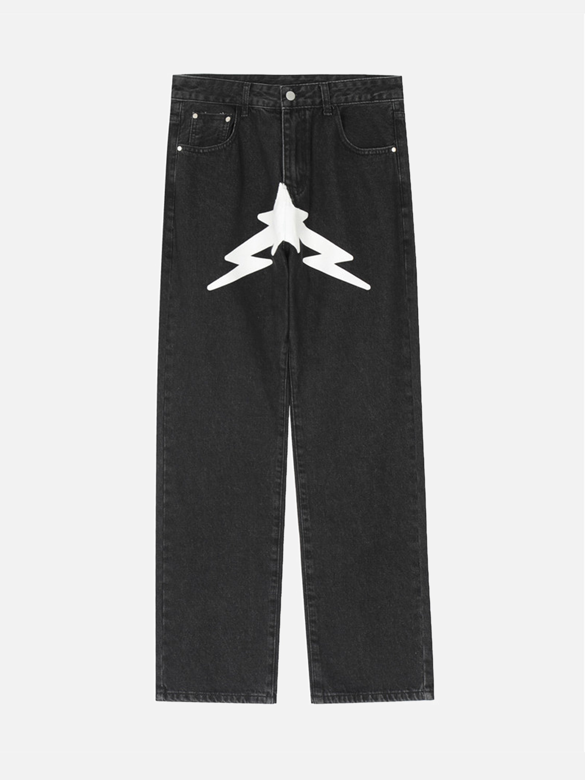 Lightning Pentagram Print Straight Jeans-xxchiefs