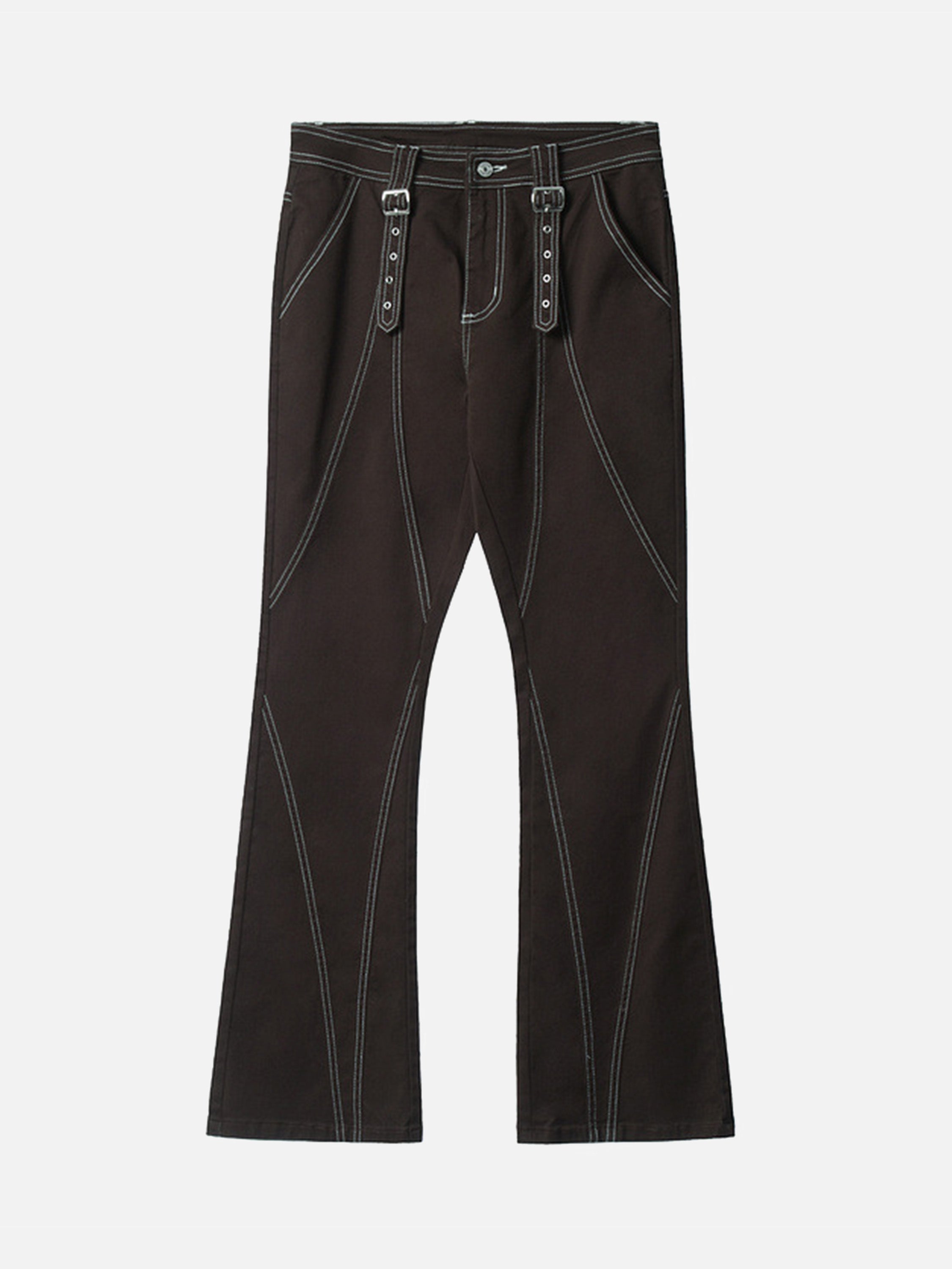 Retro Bright Line Snap Button Decorated Micro Flare Casual Jeans-xxchiefs