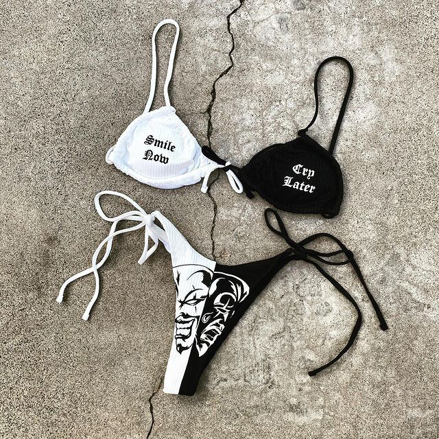 Dark Print Stitching Multi-rope Bikini-xxchiefs