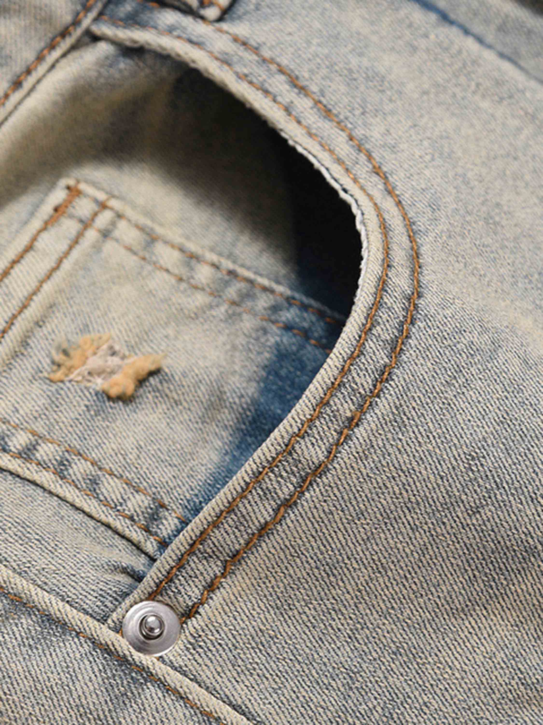 American High Street Washed And Torn Casual Straight Jeans-xxchiefs