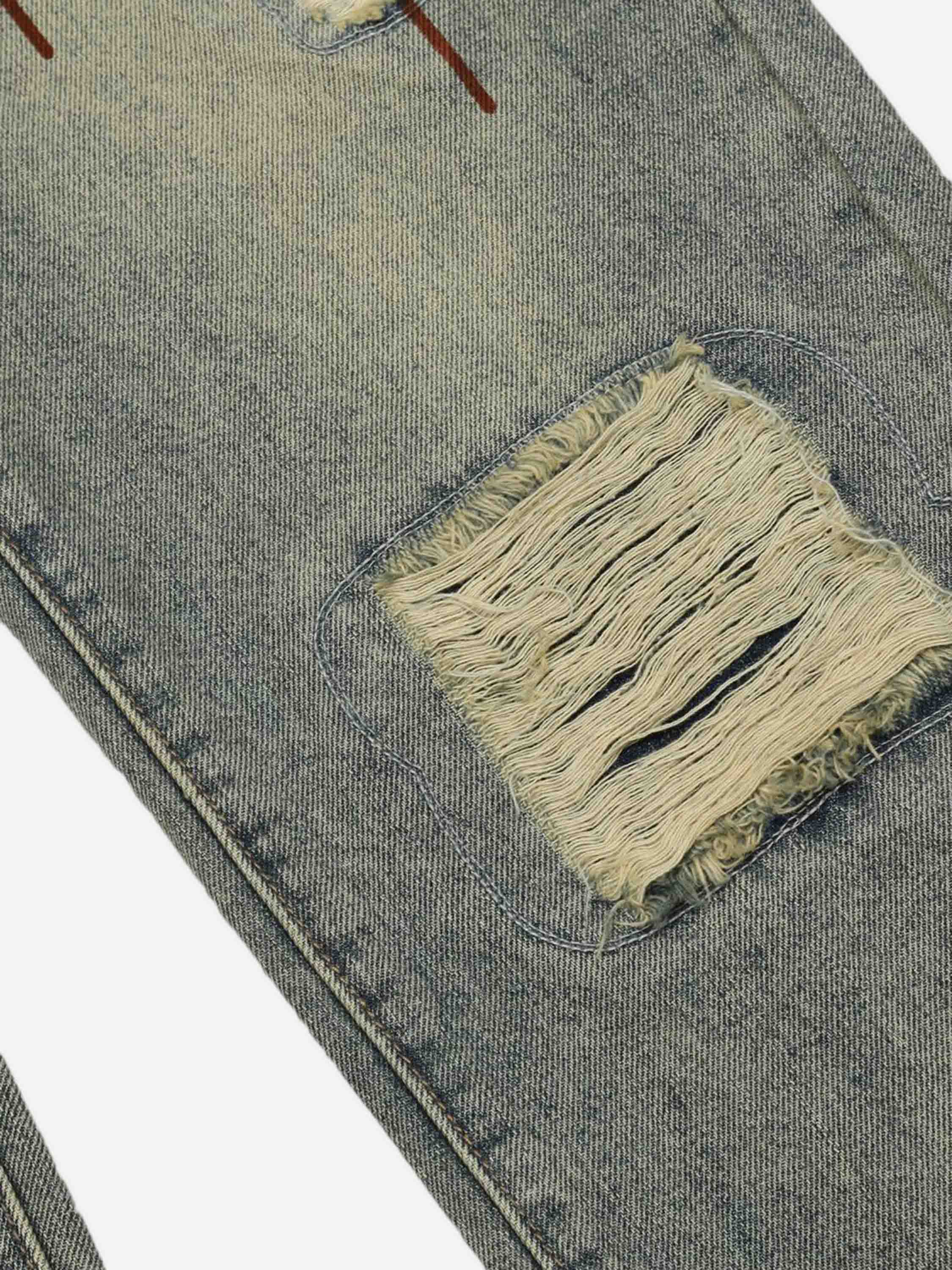 Hip Hop Retro Patch Print Powder Pulp Denim Pants-xxchiefs