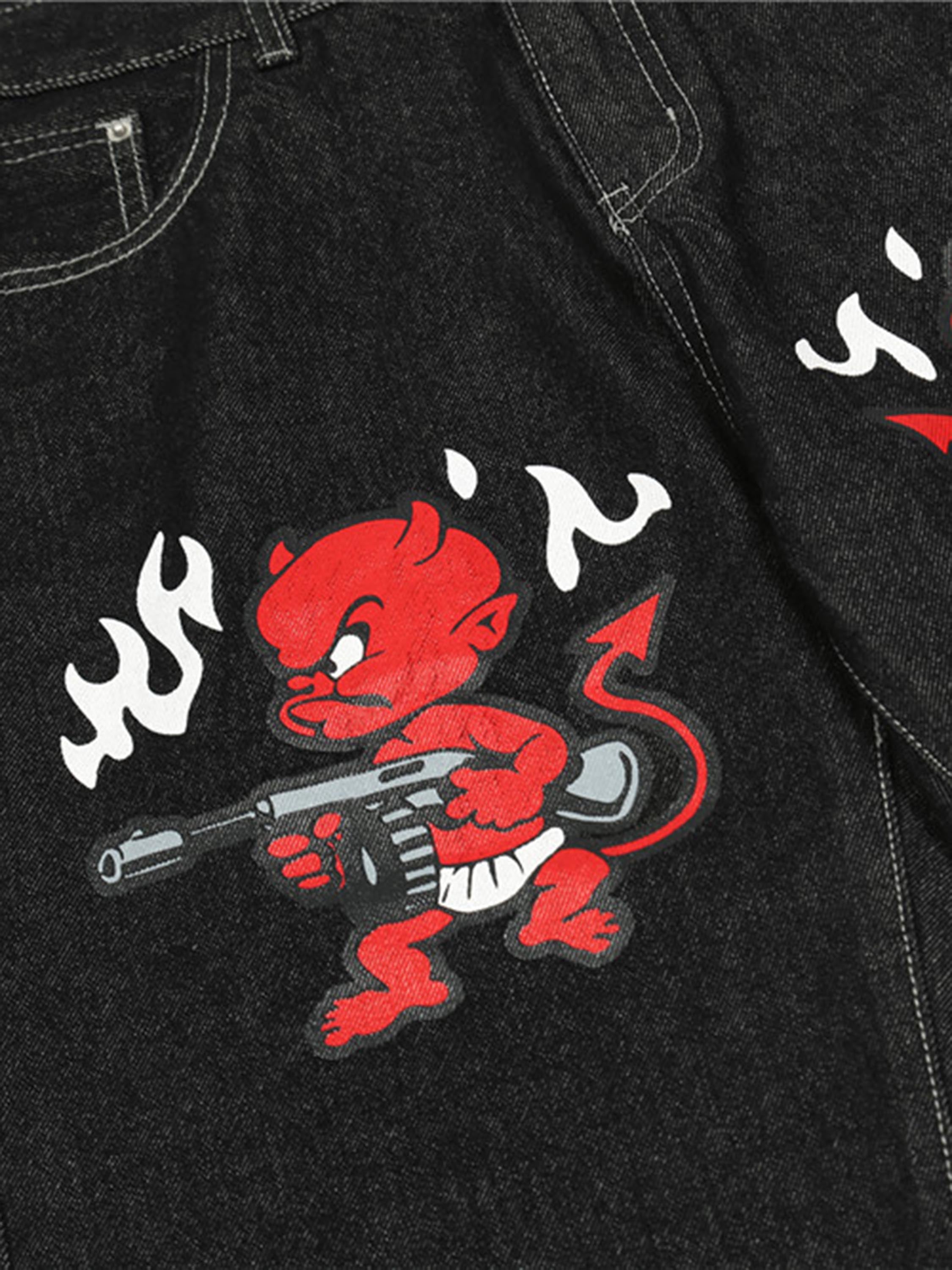 American Cartoon Devil Print Jeans-xxchiefs