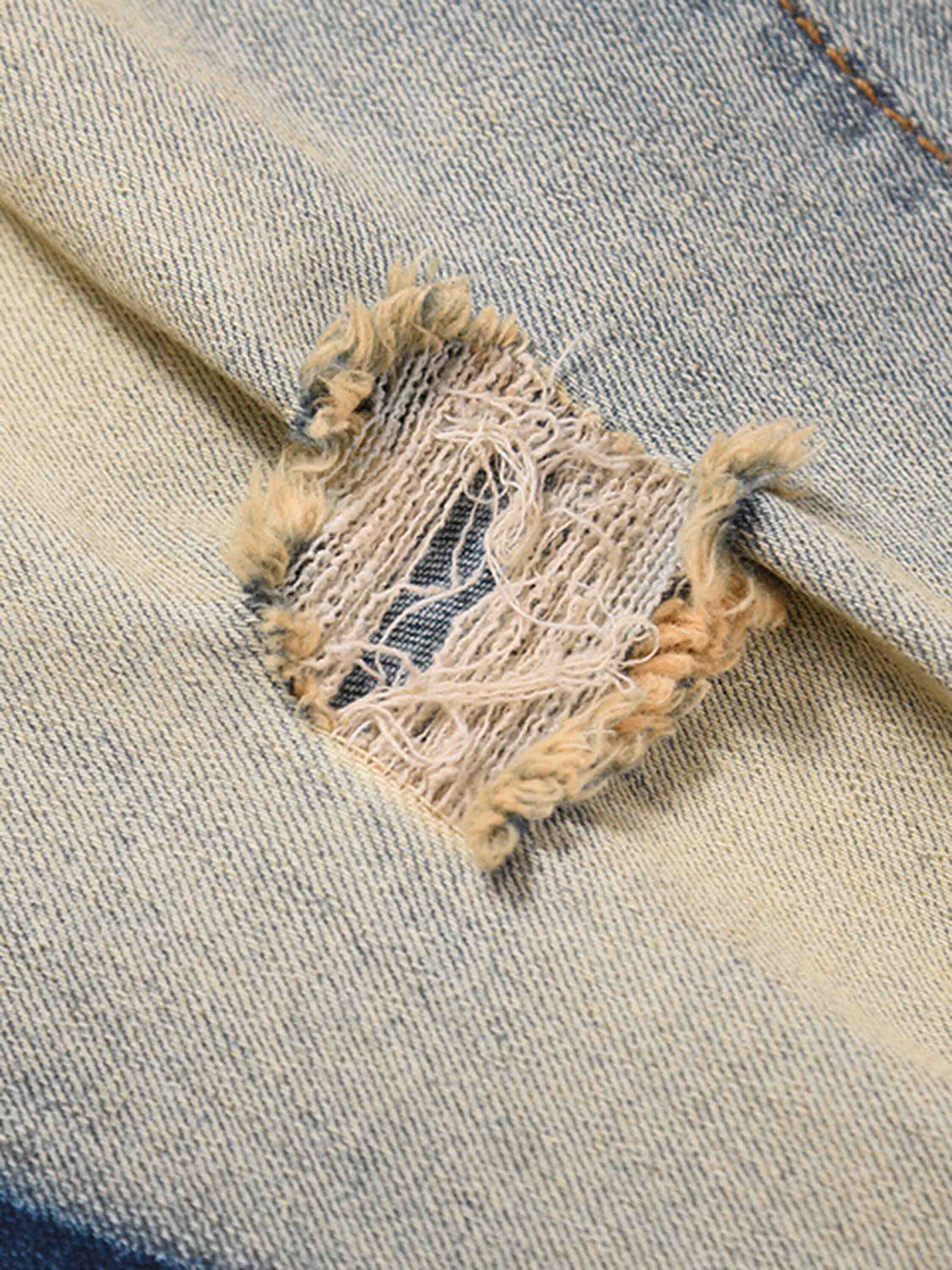 American High Street Washed And Torn Casual Straight Jeans-xxchiefs