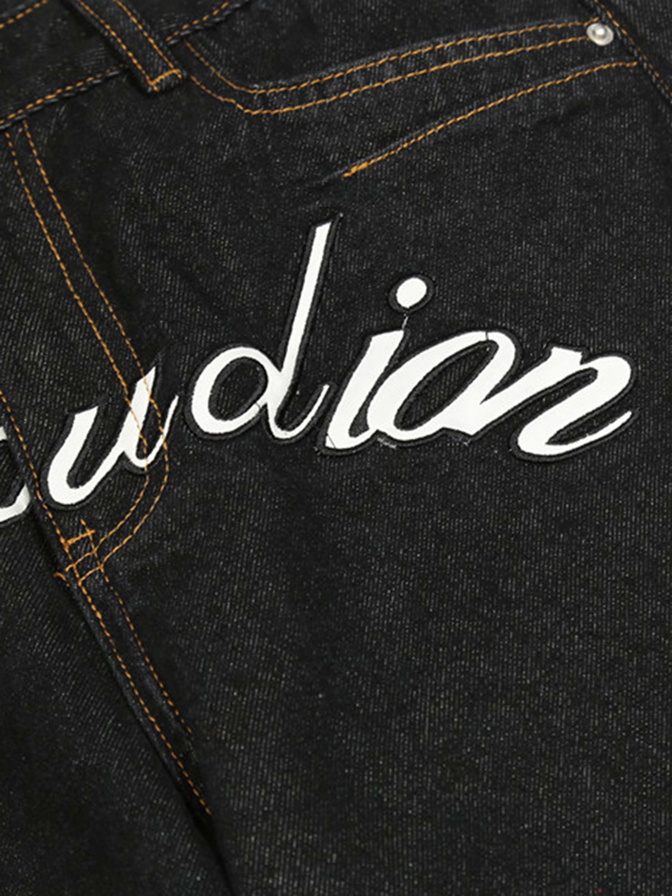 Retro Embroidered Letters Jeans Loose Straight Pants-xxchiefs