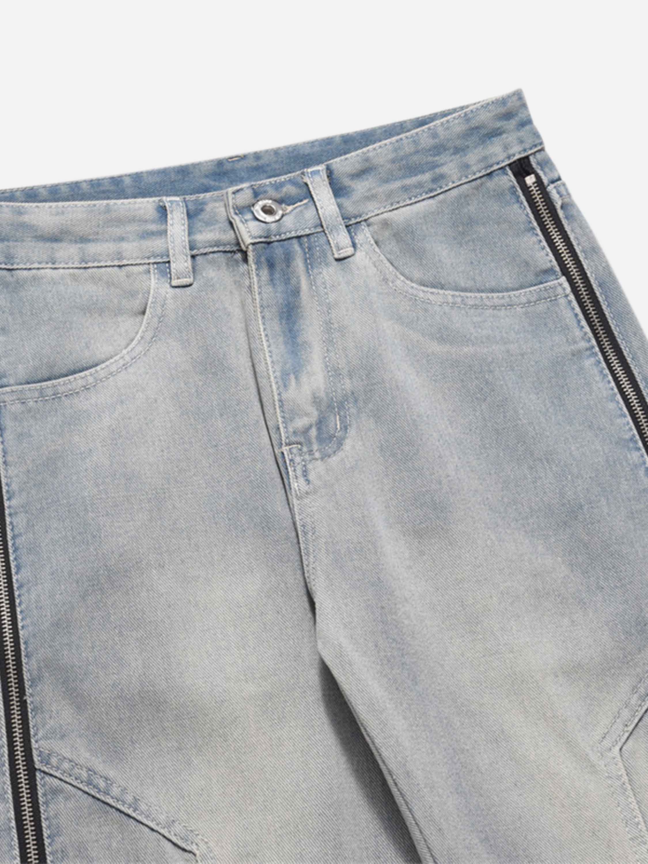 High Street Hip-hop Design Sense Zipper Straight Jeans Nine-point Pants-xxchiefs