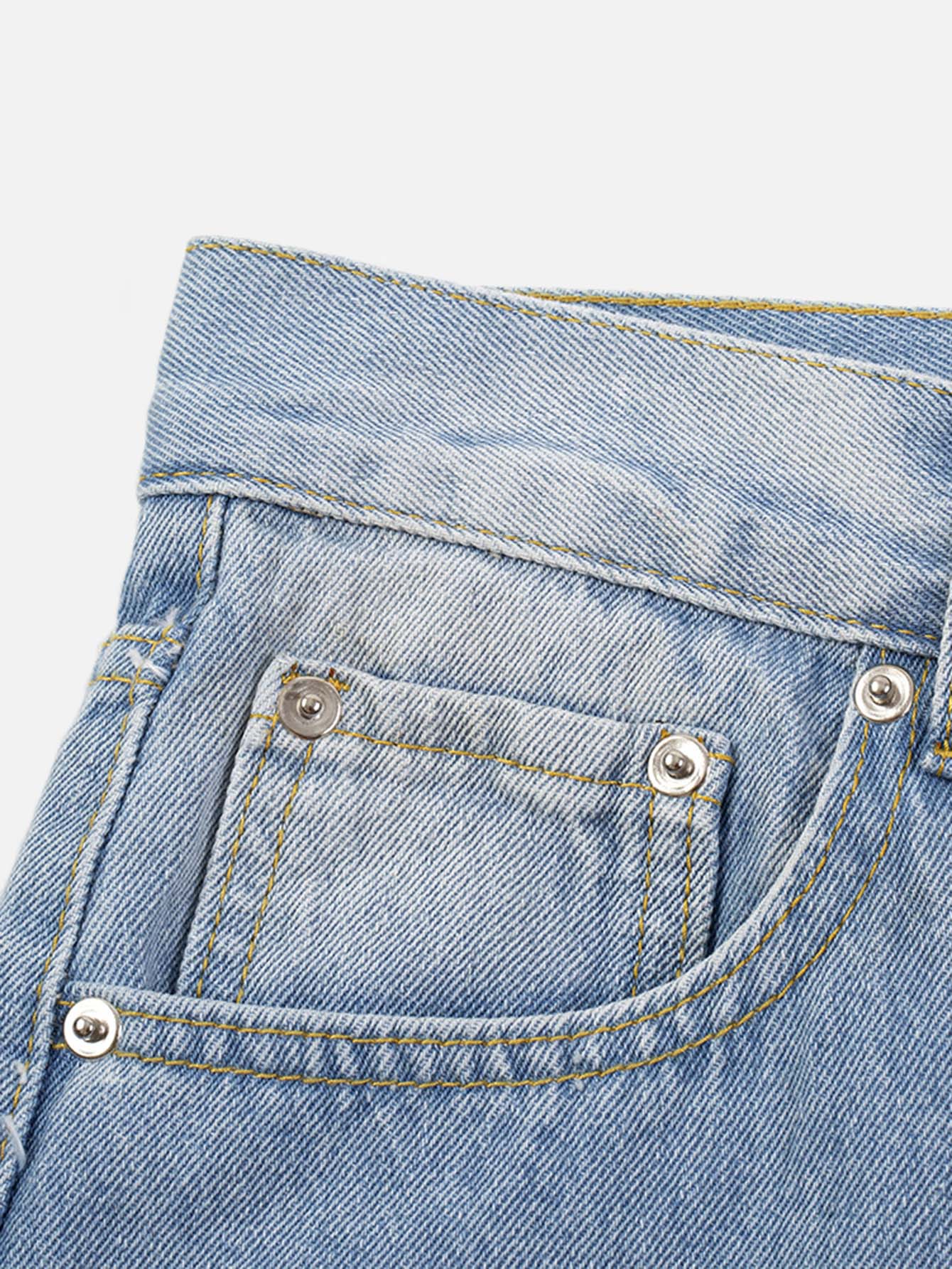 Street Hip-hop Washed And Damaged Patch PU Cross Denim Straight Pants-xxchiefs