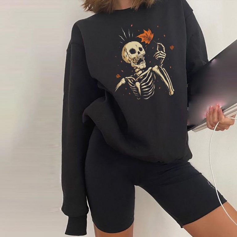Personality skeleton maple leaf print sweatshirt-xxchiefs