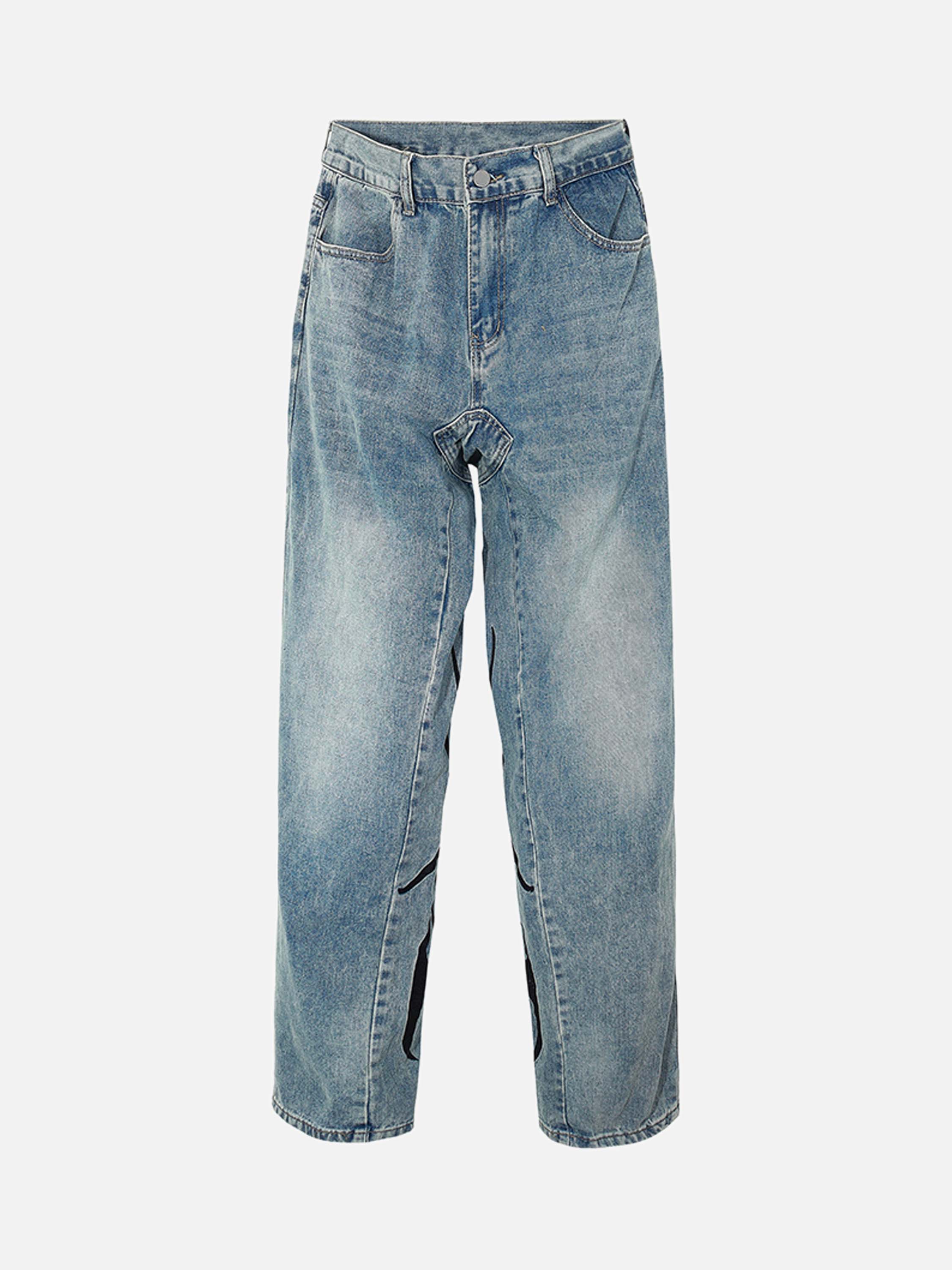 American Vintage Flame Letters Embroidered Straight-legged Denim Pants-xxchiefs
