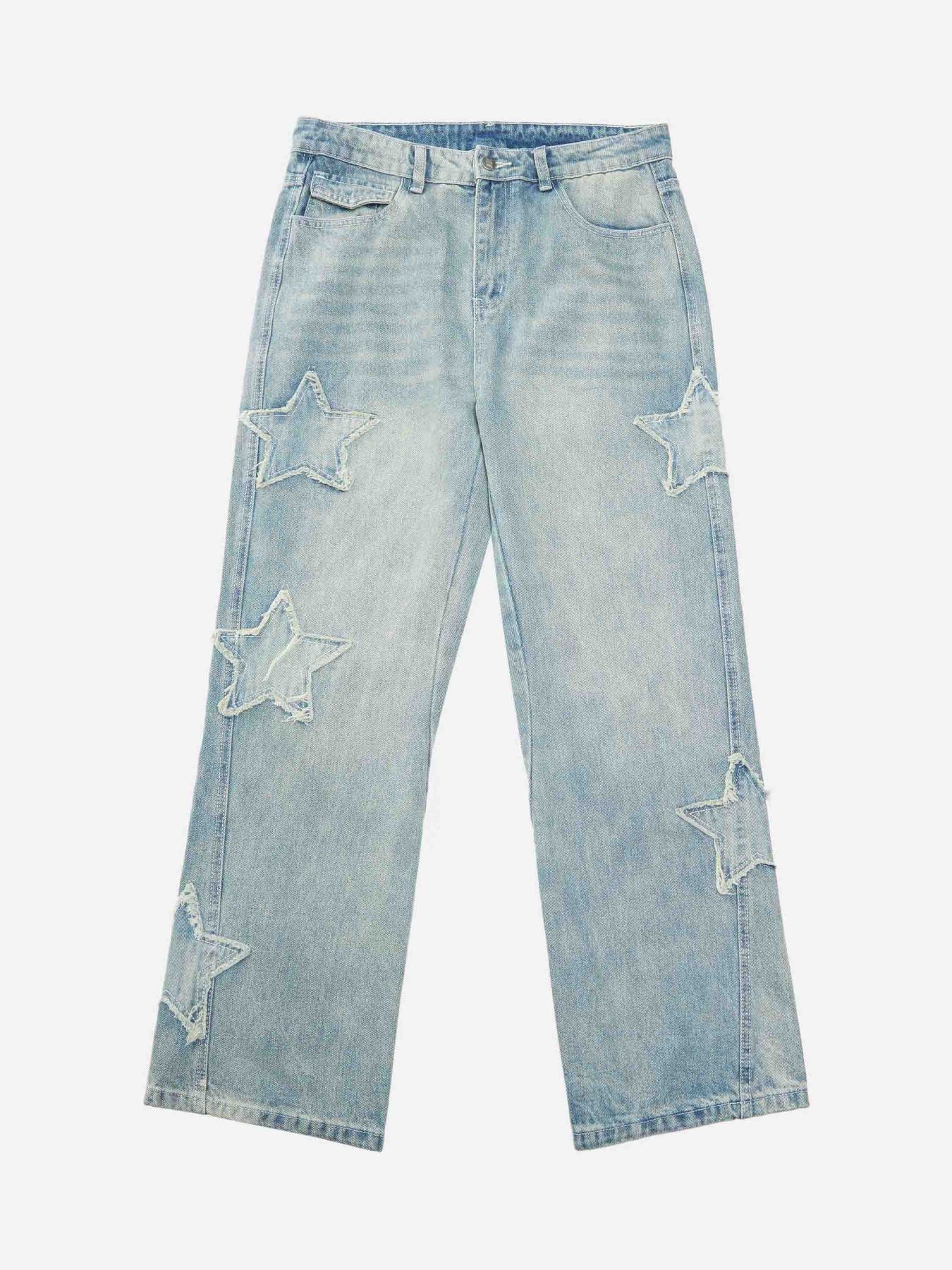 Star Patch Embroidered Jeans-xxchiefs