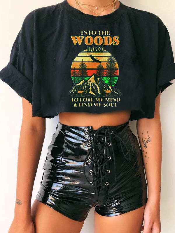 Women's Retro Casual Lettering Print T-Shirt Top-xxchiefs