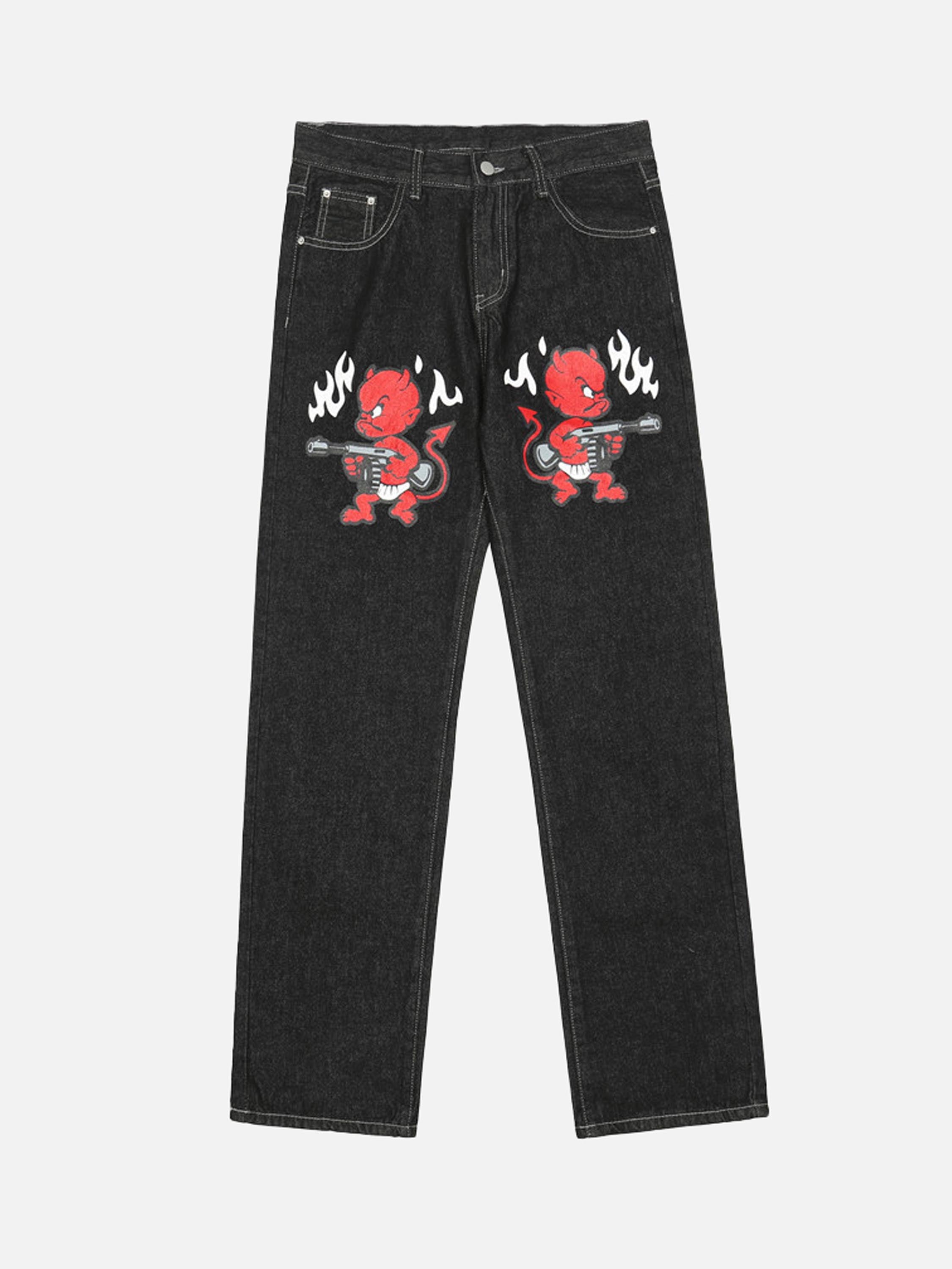 American Cartoon Devil Print Jeans-xxchiefs