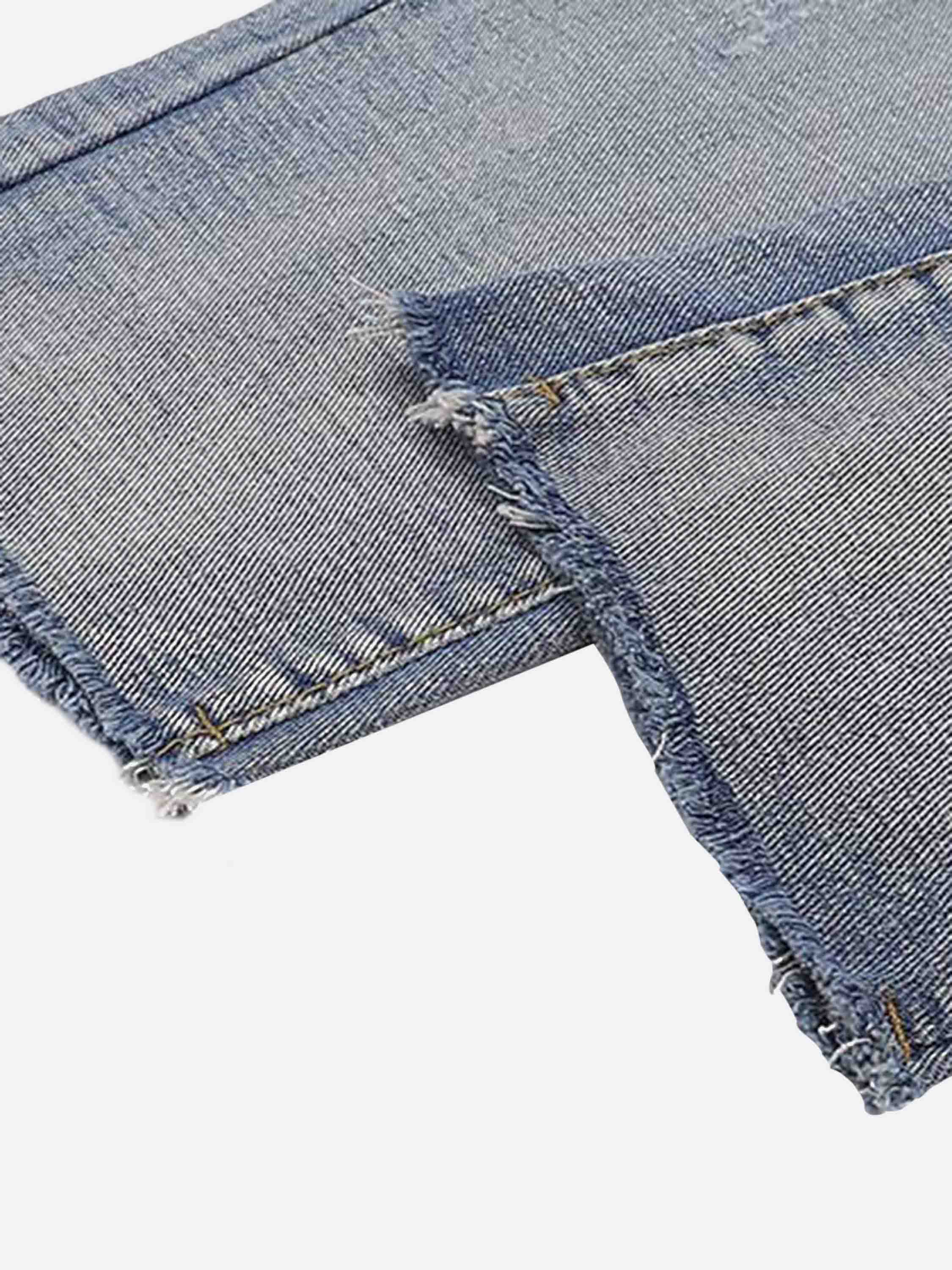 American Hip-hop Vintage Washed And Scratched Ripped Straight-leg Jeans-xxchiefs