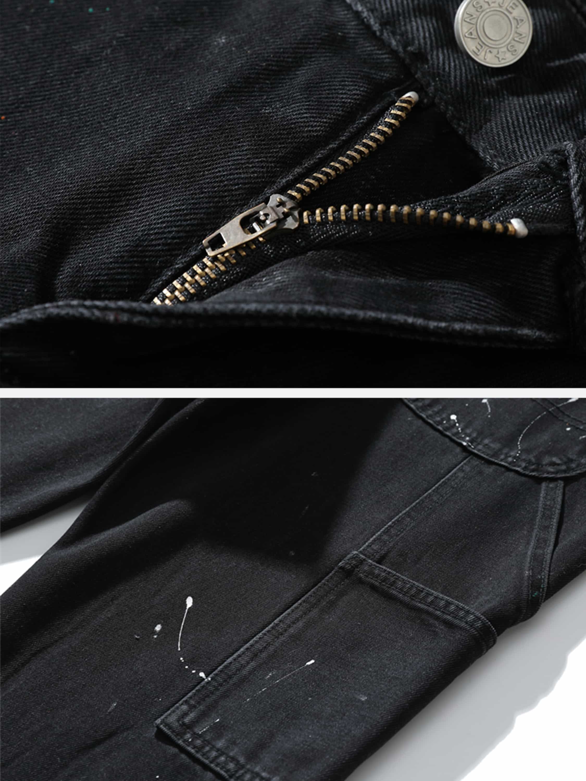 Ink Splash Print Straight Leg Jeans-xxchiefs