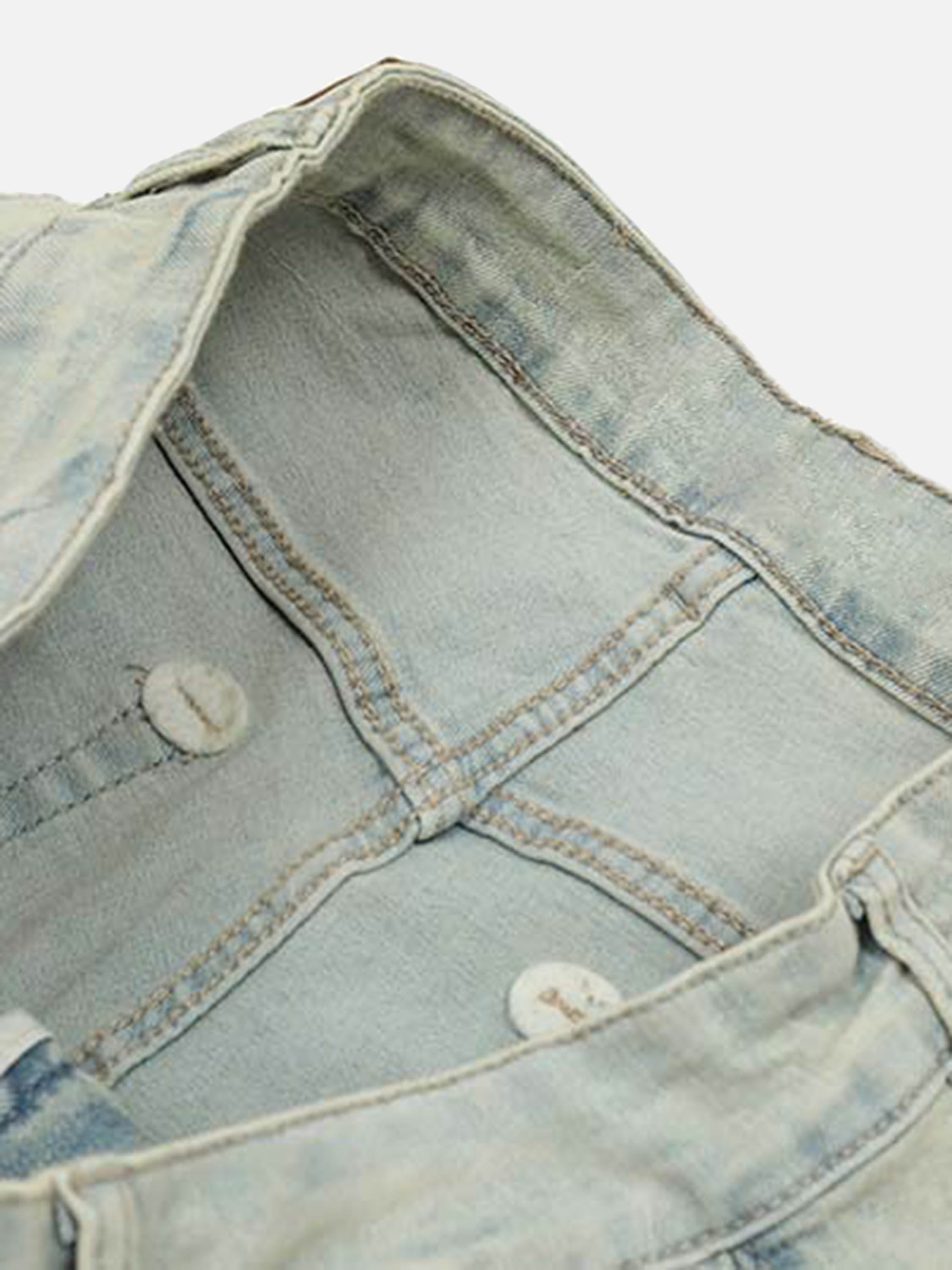 Vintage Washed Letter Print Jeans Straight Leg-xxchiefs