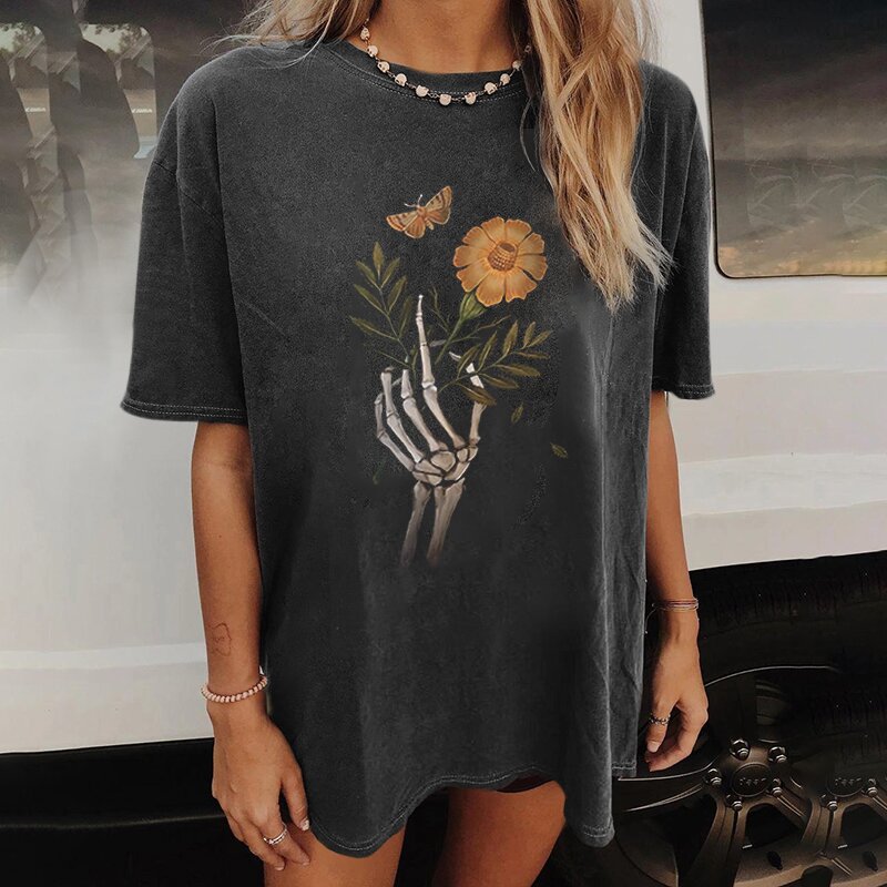 Designer flower butterfly print ladies casual T-shirt-xxchiefs