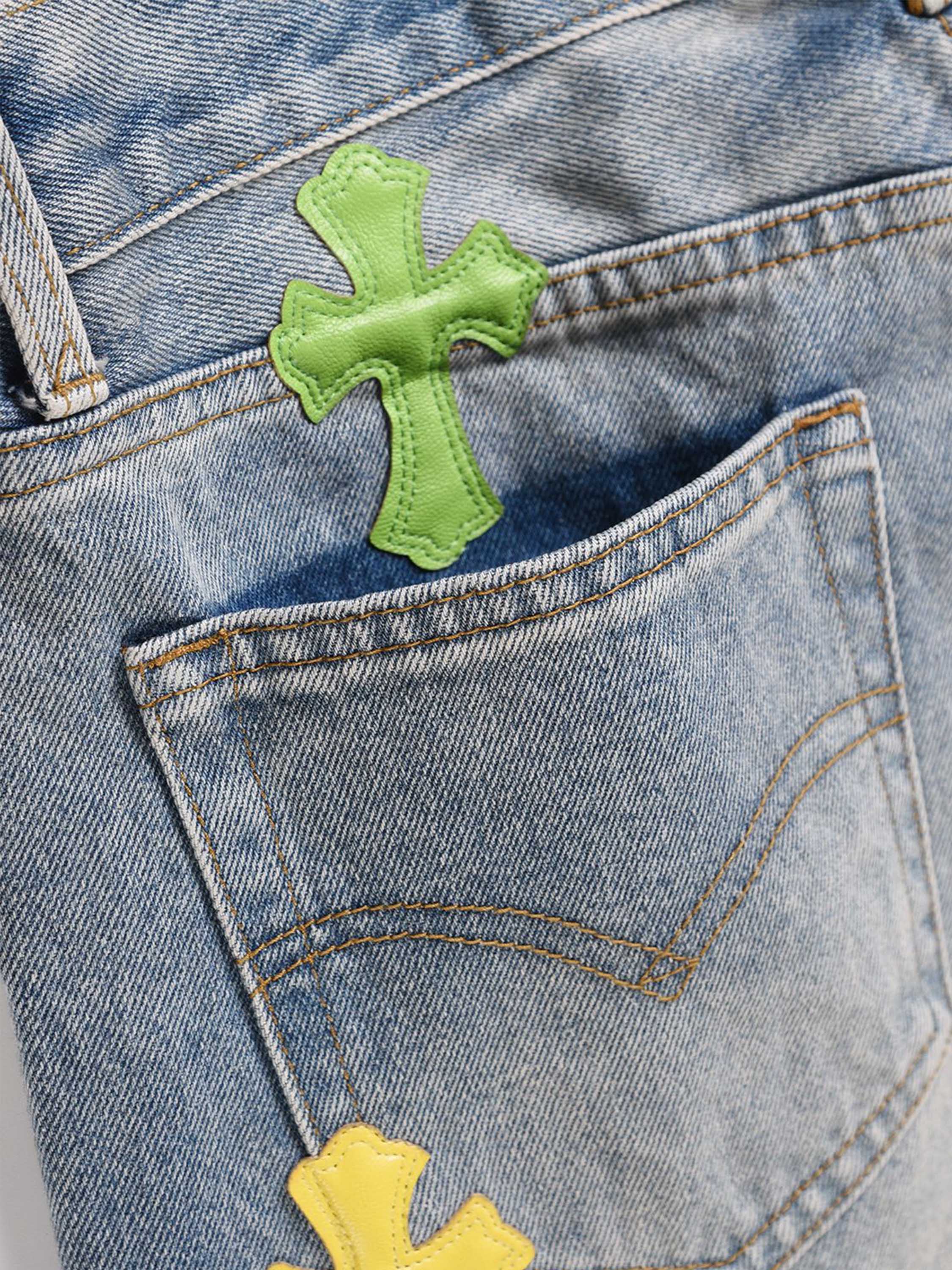 Splashed Ink Cross Embroidery Jeans-xxchiefs
