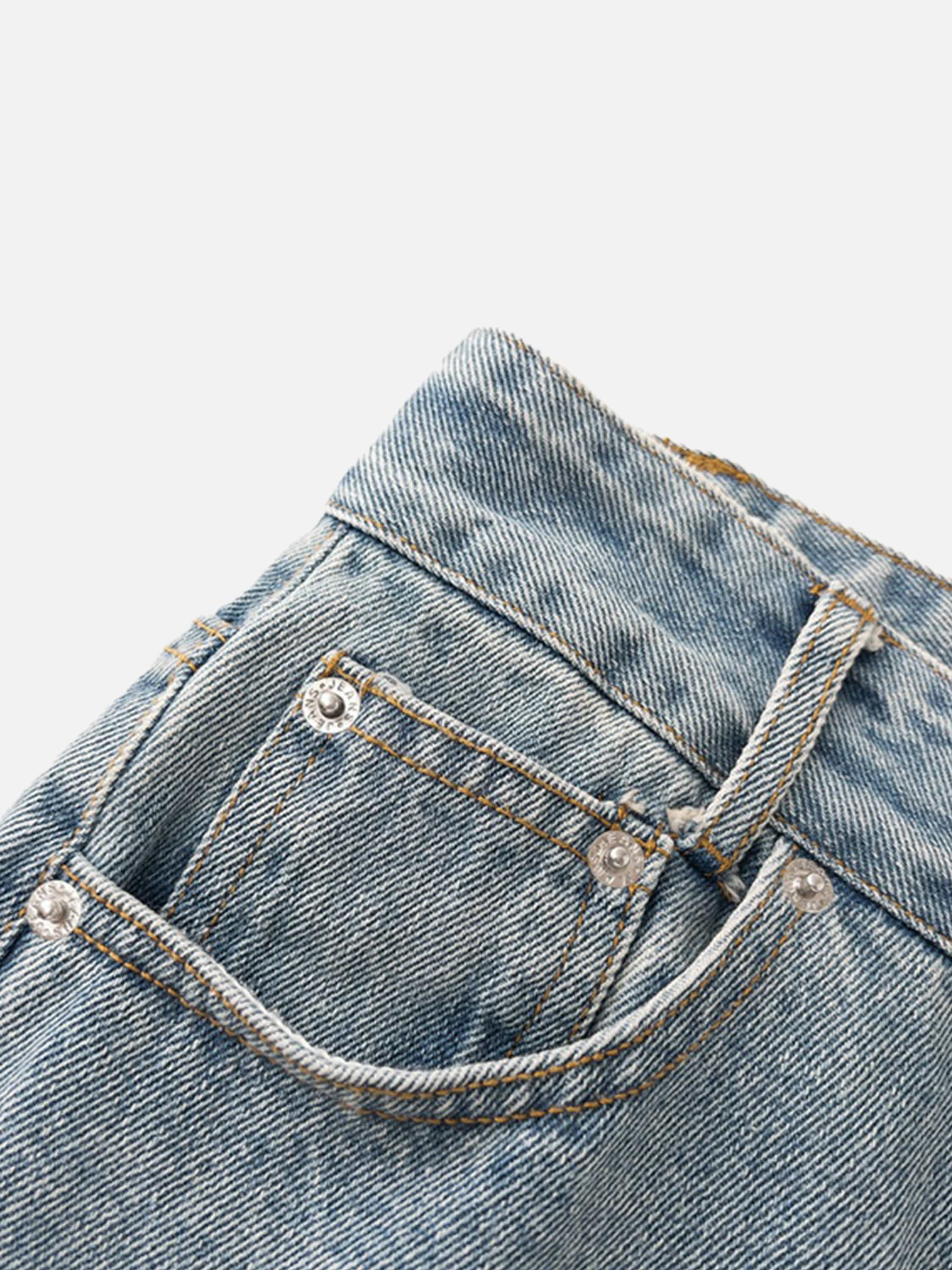 American Style Trendy Torn Cross Embroidered Loose Straight Jeans-xxchiefs