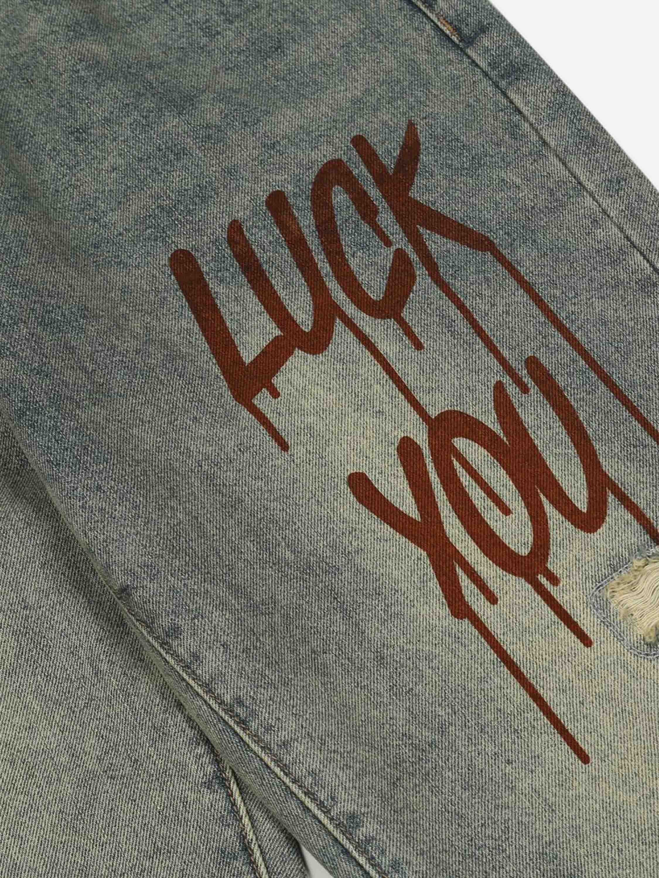 Hip Hop Retro Patch Print Powder Pulp Denim Pants-xxchiefs