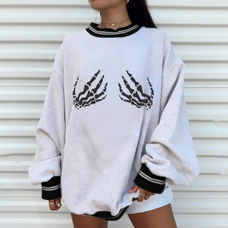 Bone printed loose women’s sweatshirt-xxchiefs