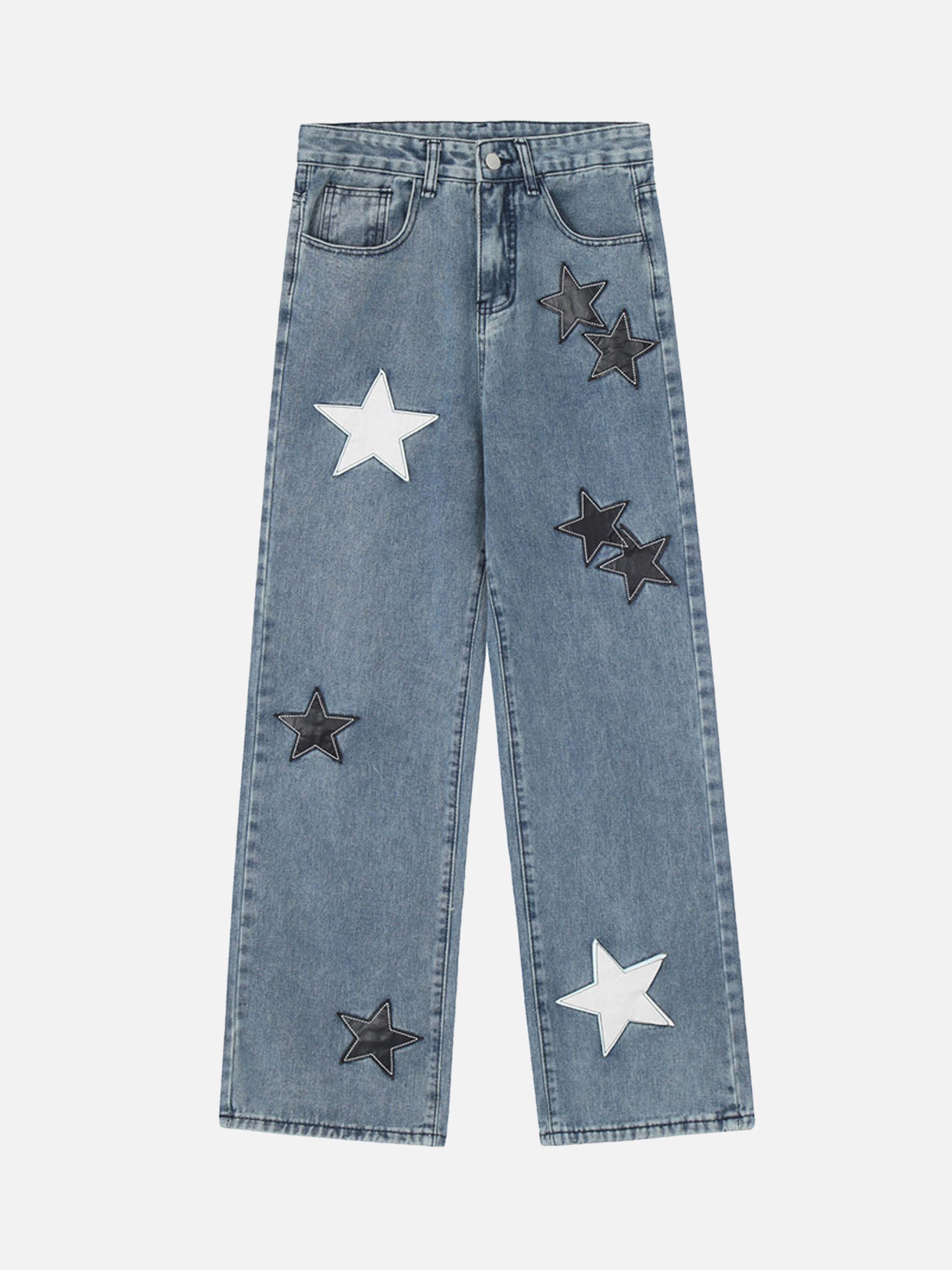 Vintage Five-pointed Star Patch Embroidered Jeans Loose Straight-legged Pants-xxchiefs
