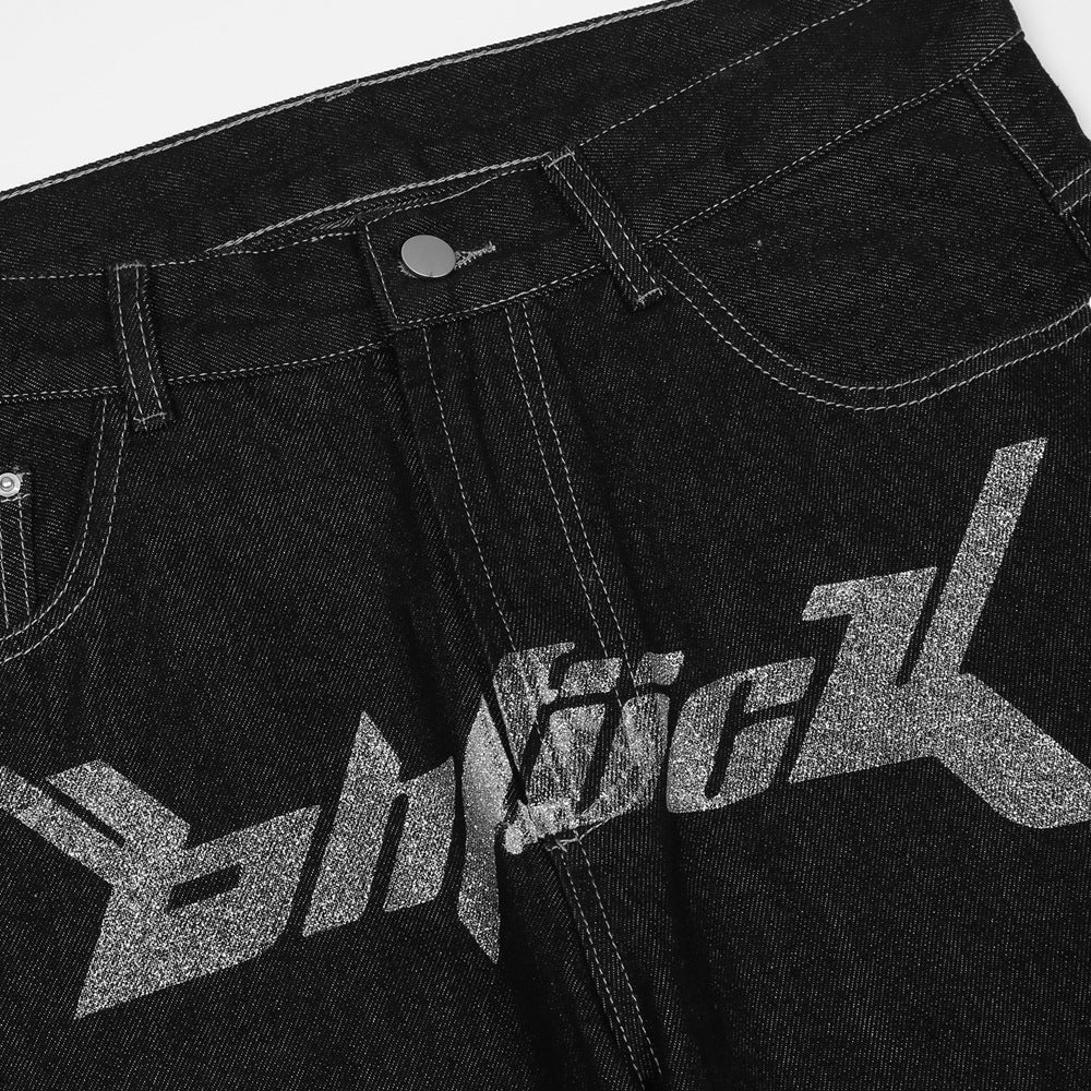 Letter Print Dollar Sign Detail Jeans-xxchiefs
