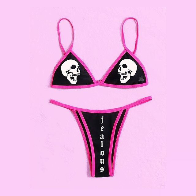 Dark Skull Print Punk Bikini-xxchiefs
