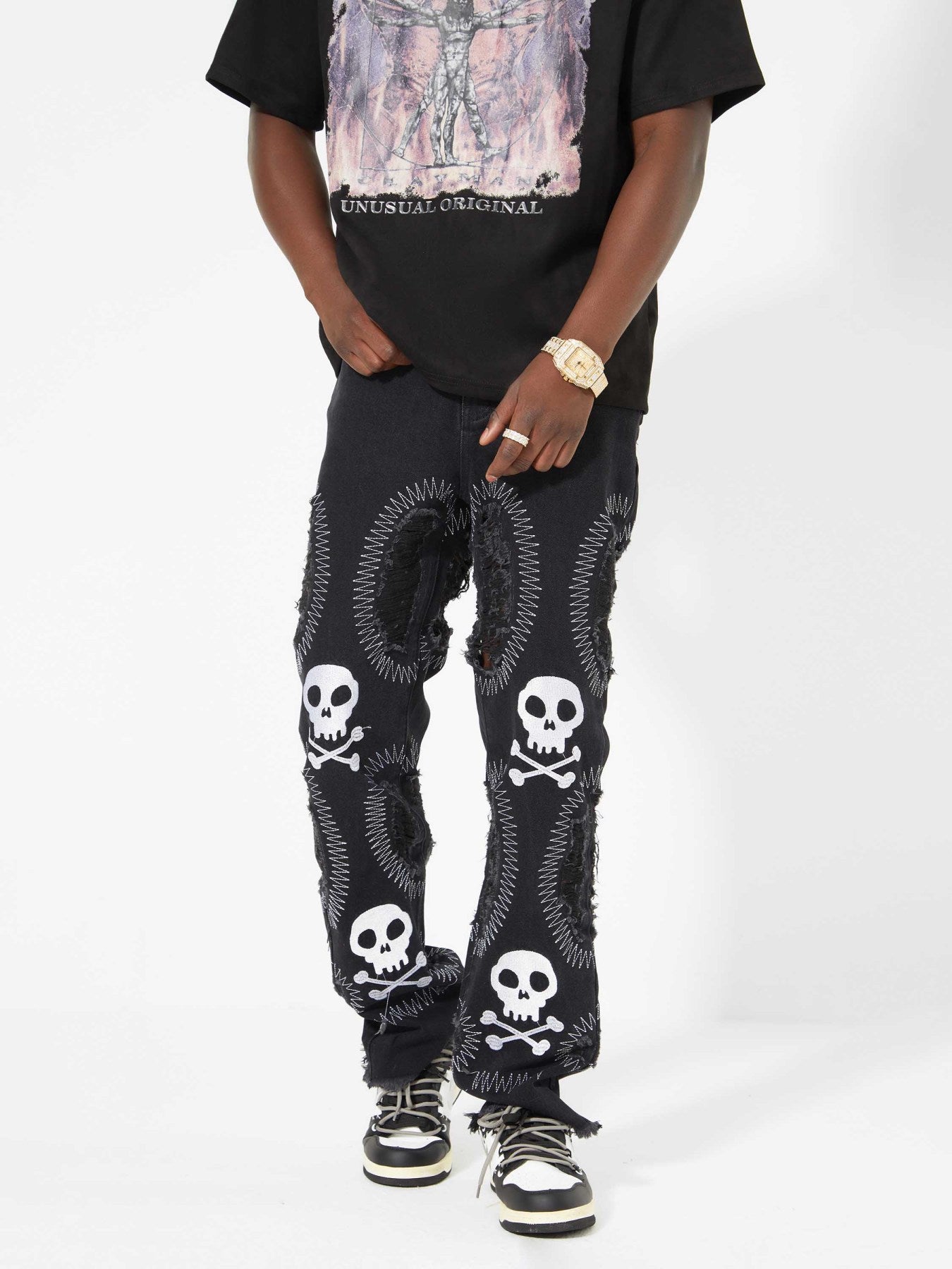 Skull Embroidered Jeans-xxchiefs