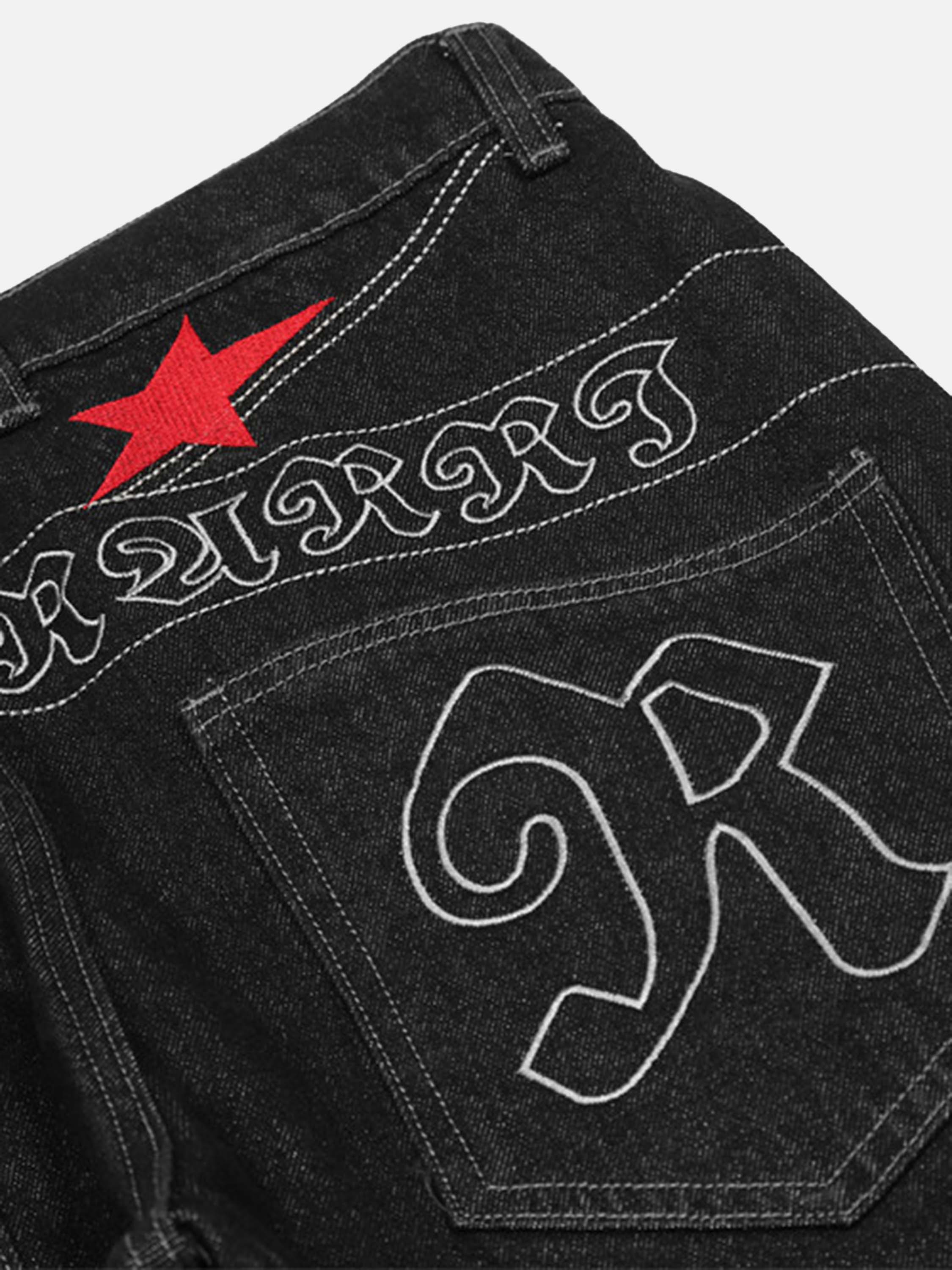 American Letters Embroidered Straight Jeans-xxchiefs