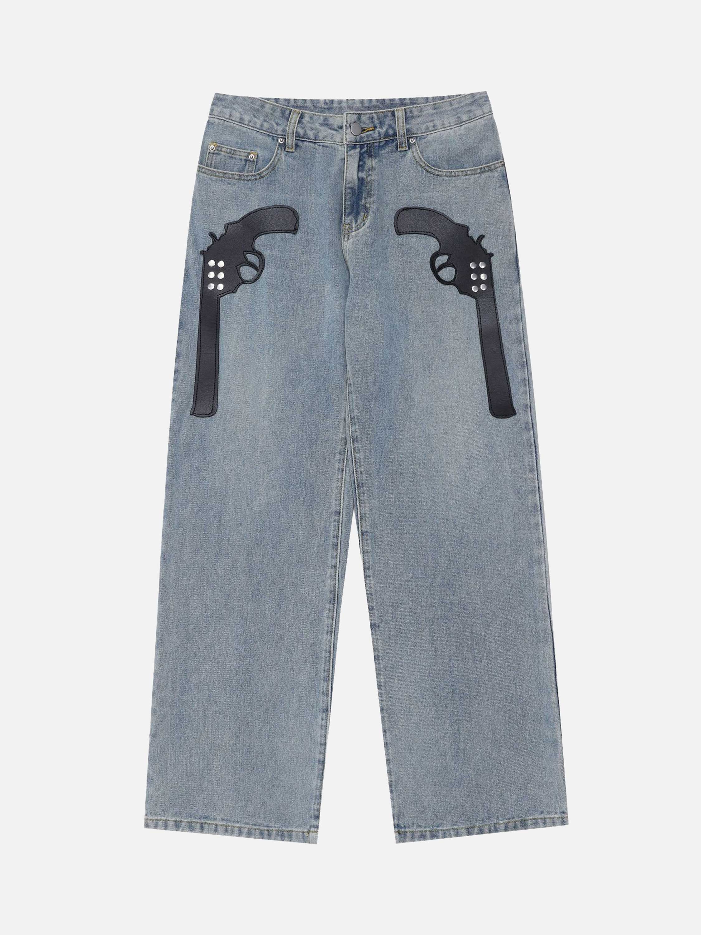 Retro Patch Embroidery Loose Straight Jeans-xxchiefs