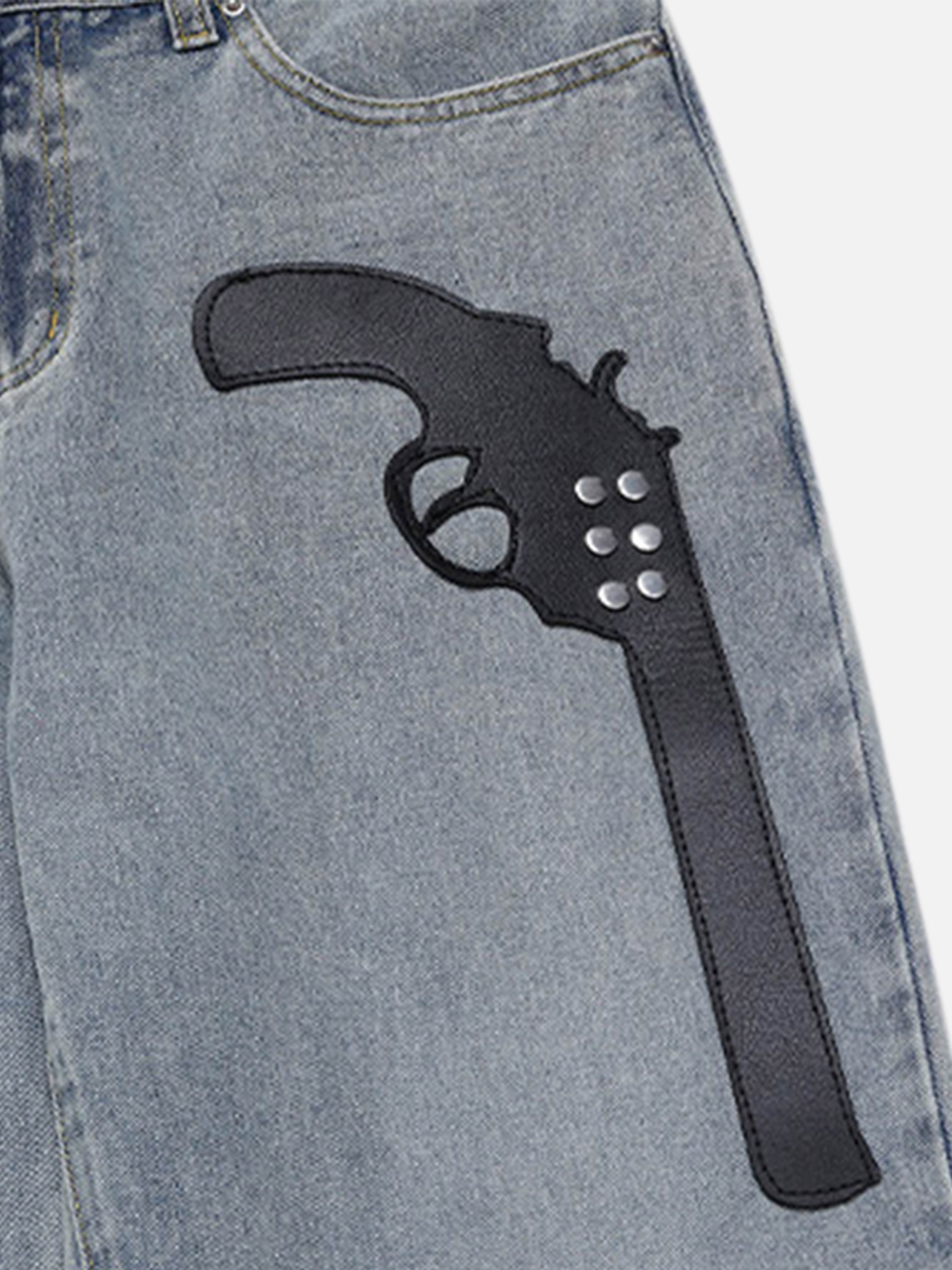 Retro Patch Embroidery Loose Straight Jeans-xxchiefs