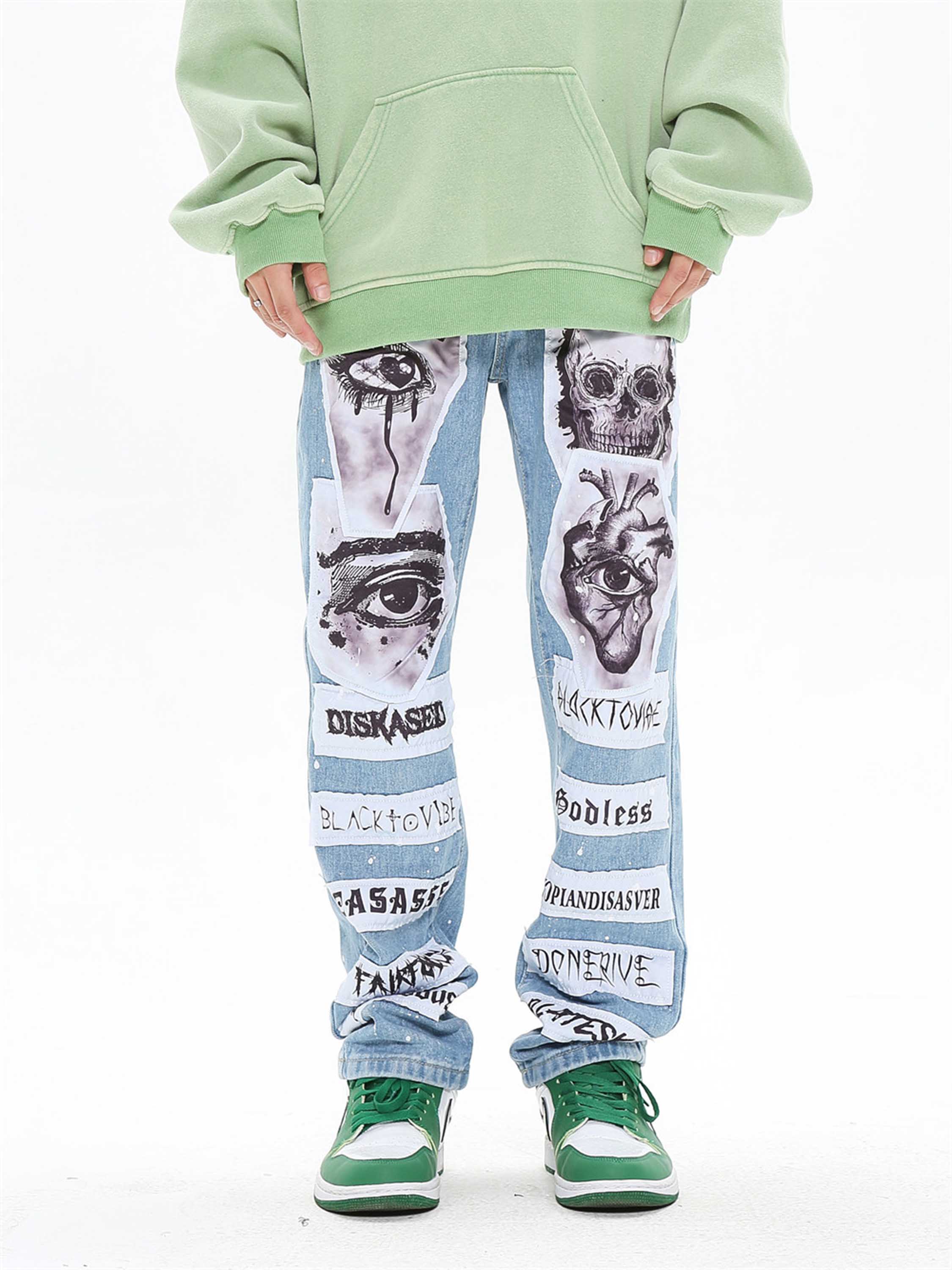 Creative Fun Patch Washed Jeans-xxchiefs