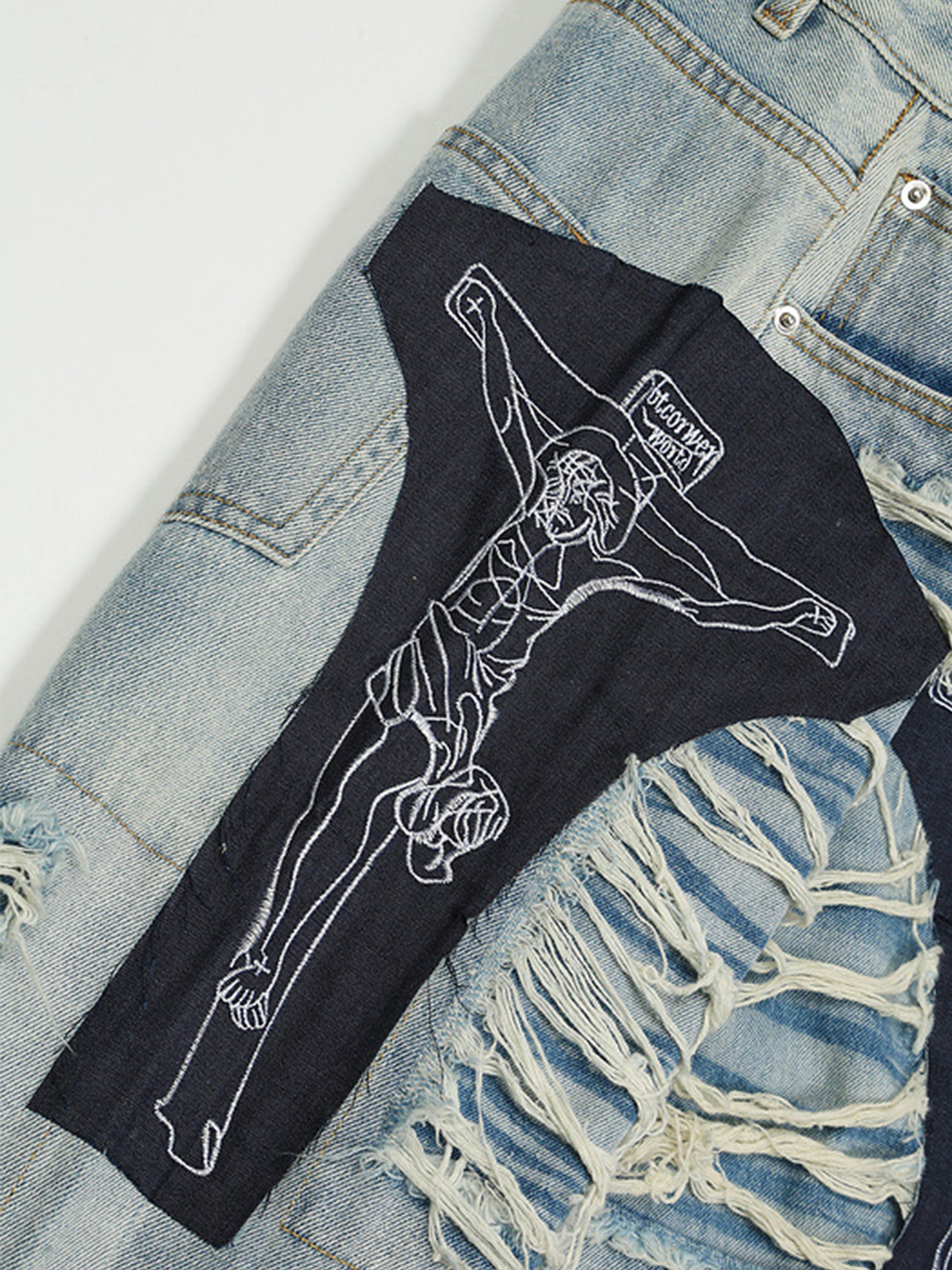 Ripped Jesus Patchwork Jeans -1213-xxchiefs