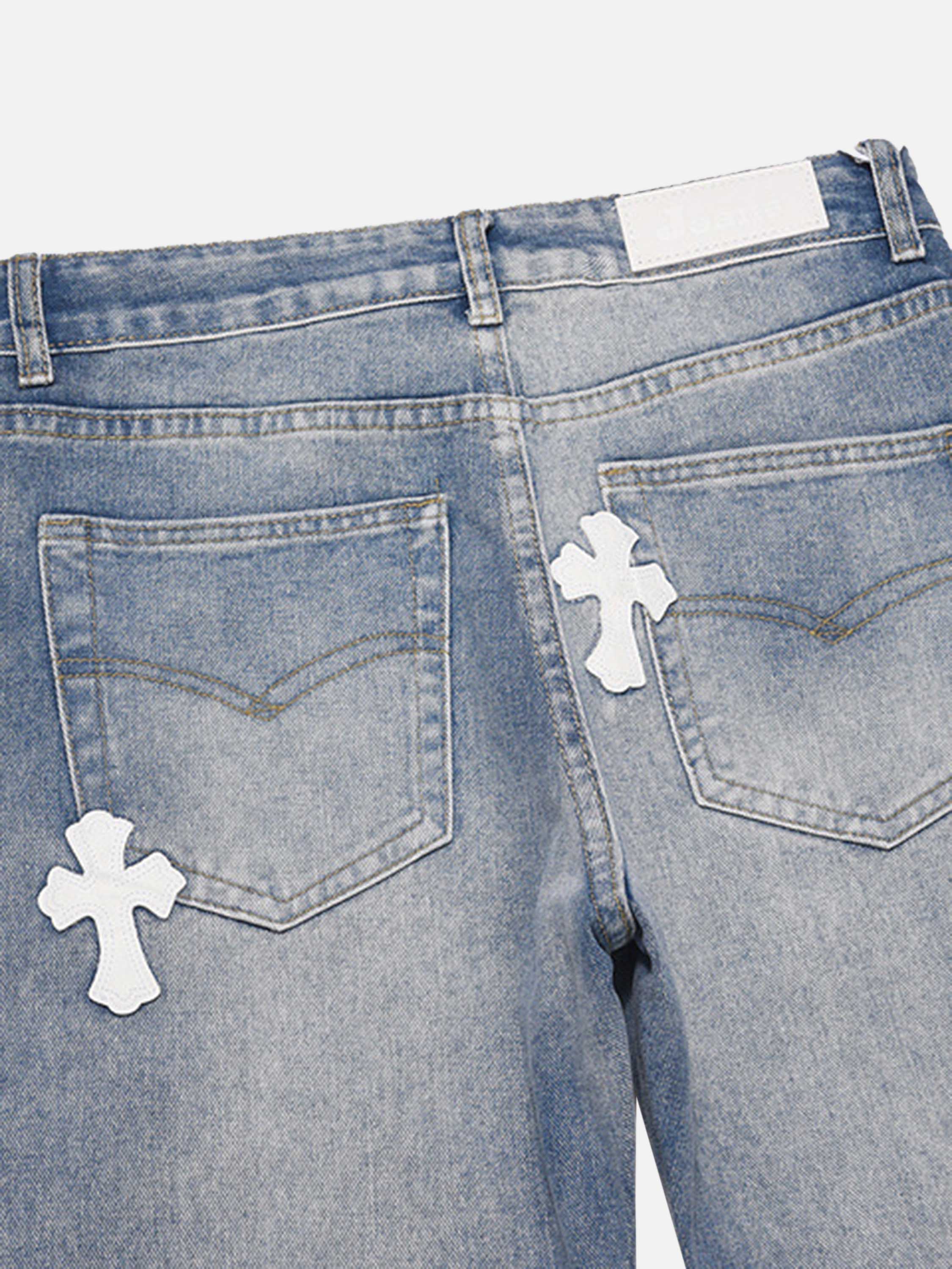 High Street Cross Hole Splash Ink Straight Loose-fitting Jeans-xxchiefs