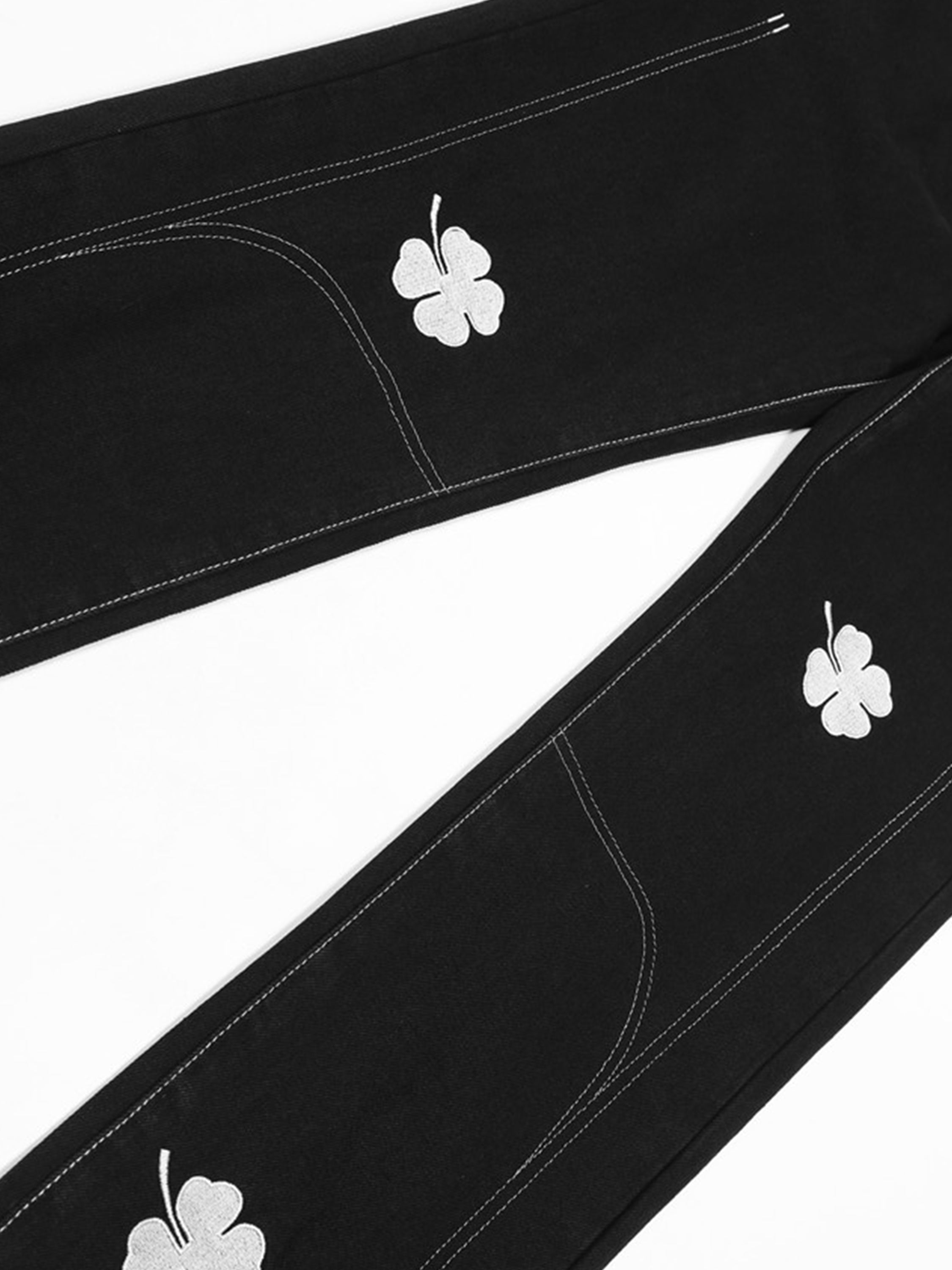 Letter and Lucky Clover Embroidered Jeans-xxchiefs