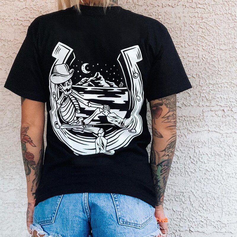 Skeleton printing casual loose T-shirt-xxchiefs