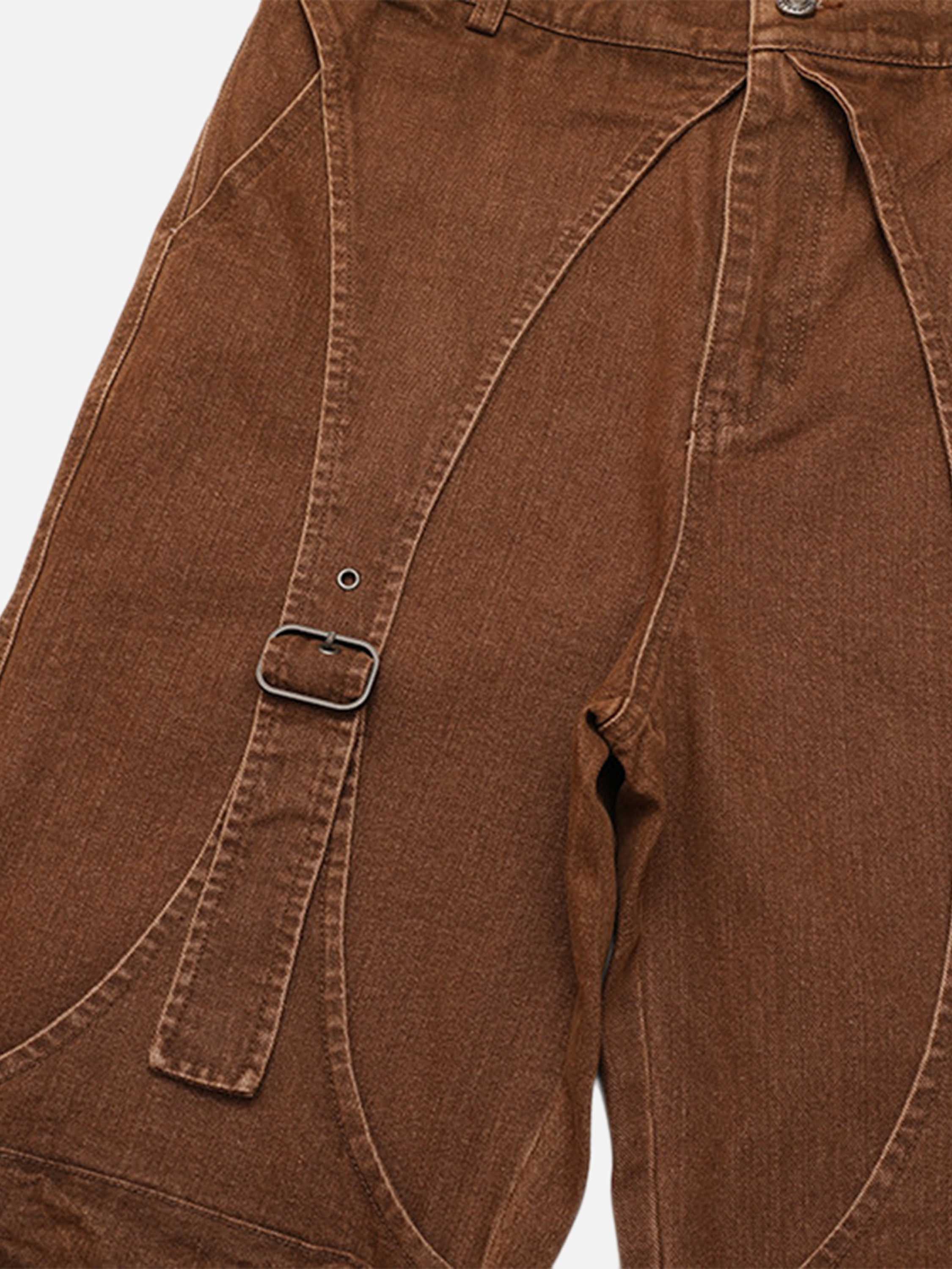 Design Sense Multi-pocket Work Pants Pants Leg Drawstring Wide Leg Jeans-xxchiefs