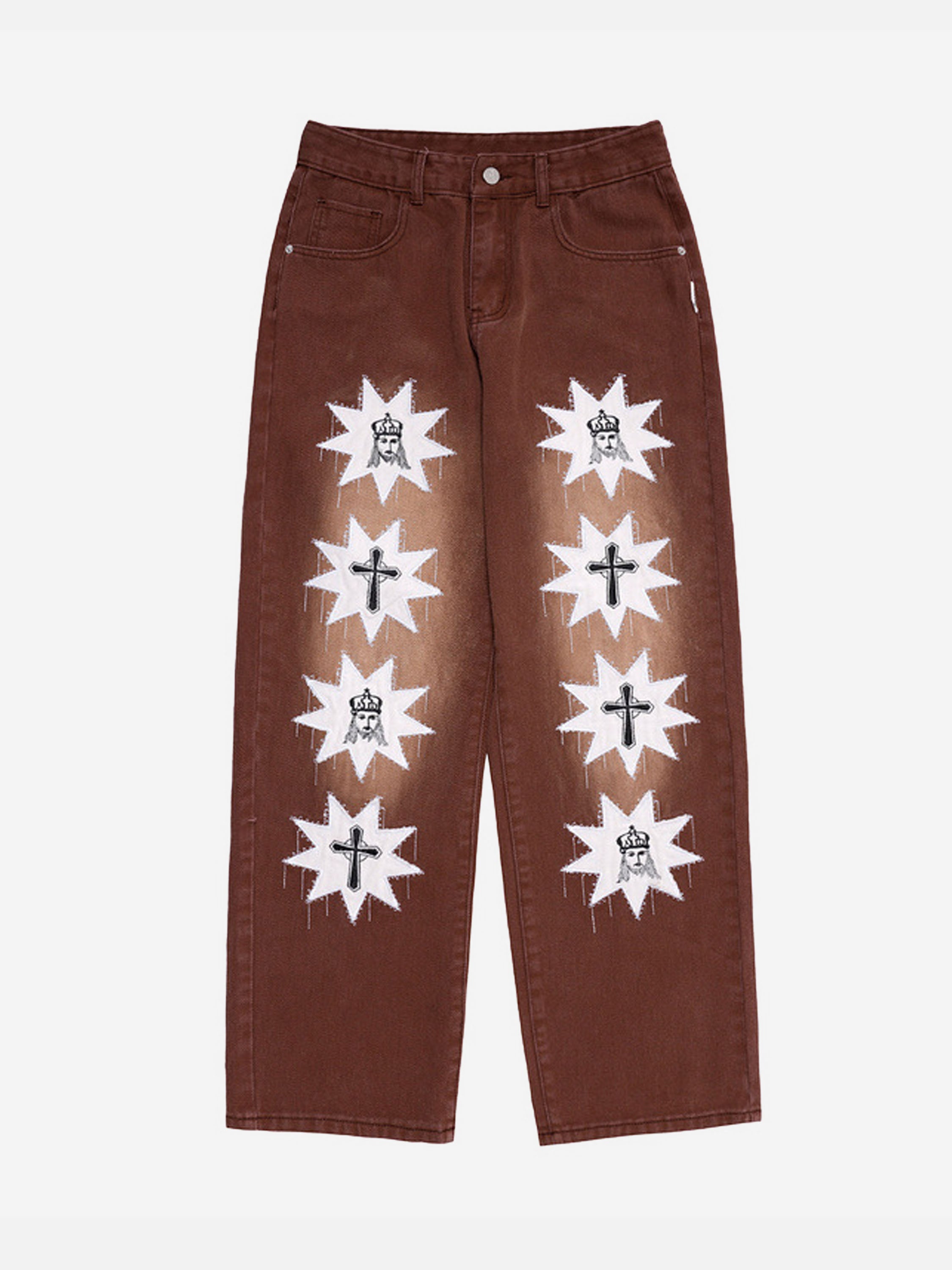 American Street Cross Embroidered Jeans For Couples-xxchiefs