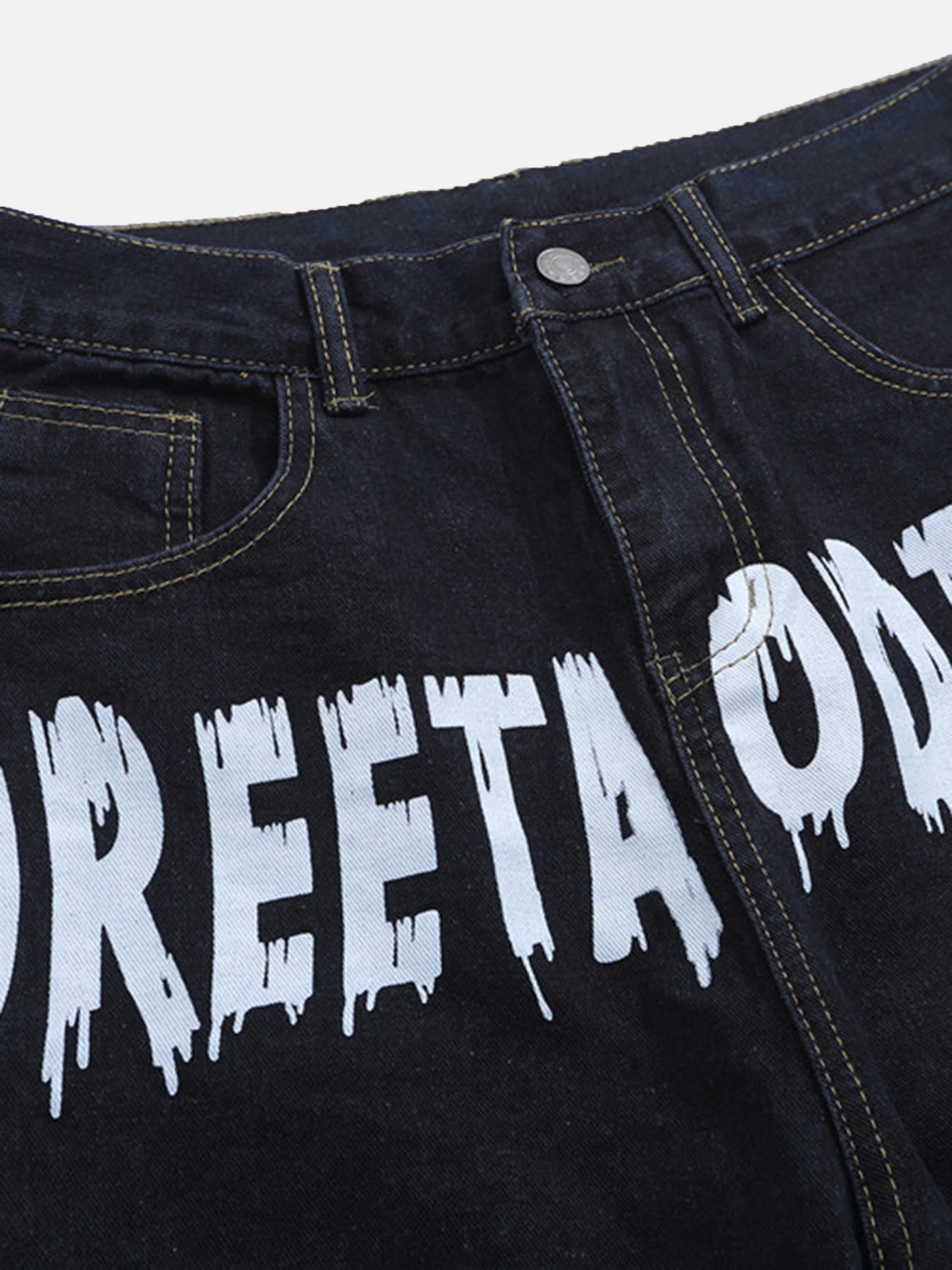 American High Street Letter Print Ripped Jeans-xxchiefs