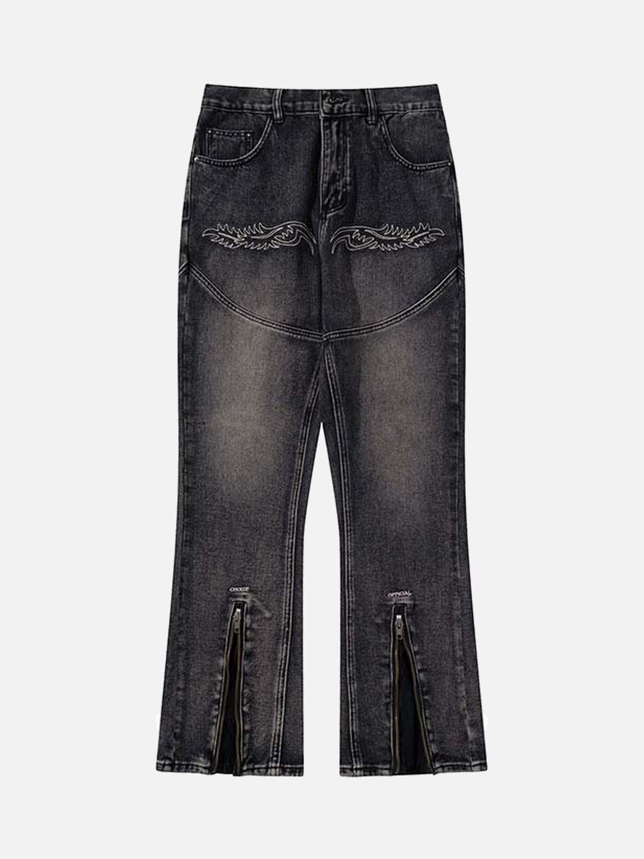 American Retro Hip-hop Do-it-yourself Zipper Jeans Tight Waist Straight Micro-flare Pants - 1462-xxchiefs